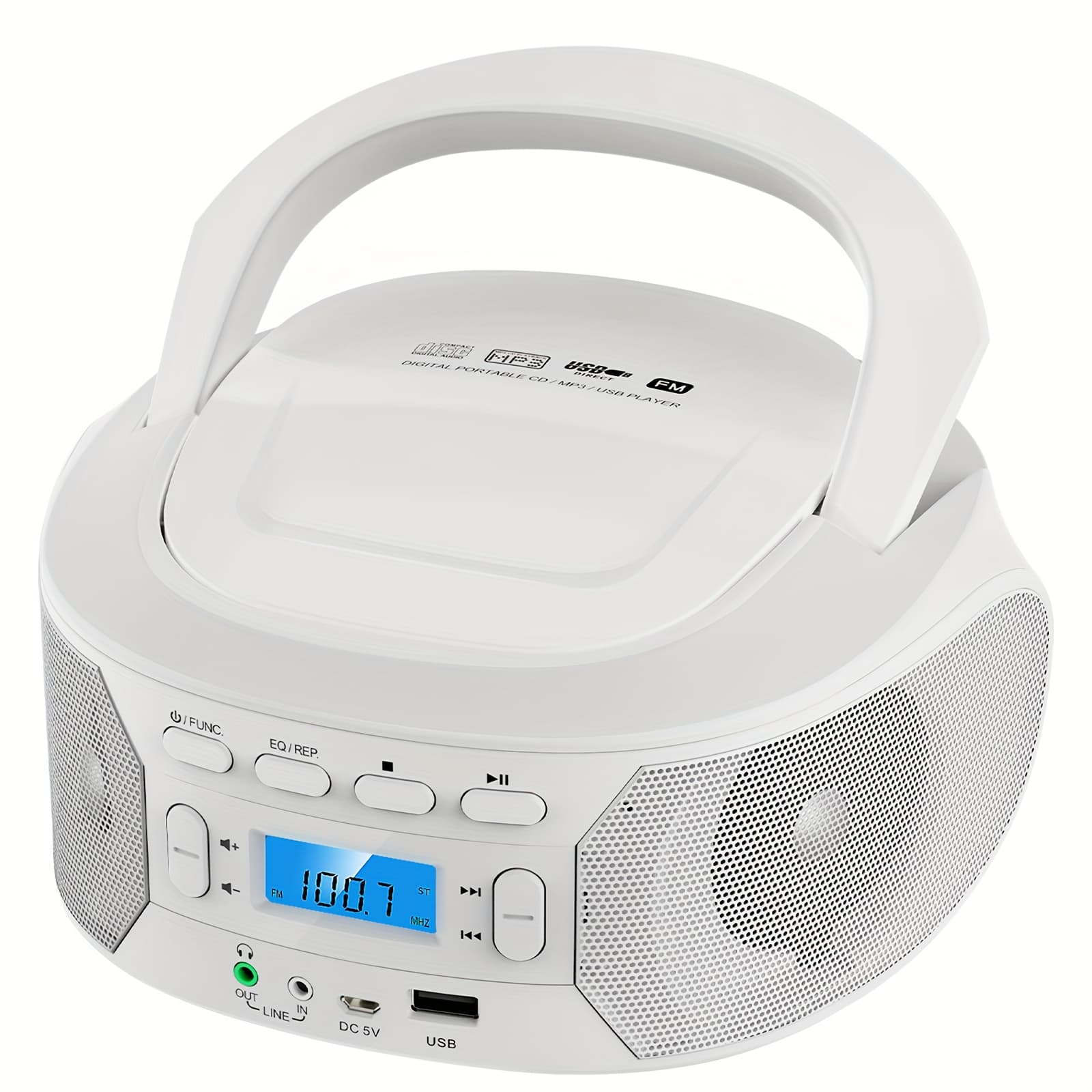 TEMU Portable Cd Player Boombox With Bt, Fm Radio With Cd Player Combo, Cd Boombox With Aux/usb And Earphone Jack. For Home With Stereo Speakers, Battery Or Ac Powered