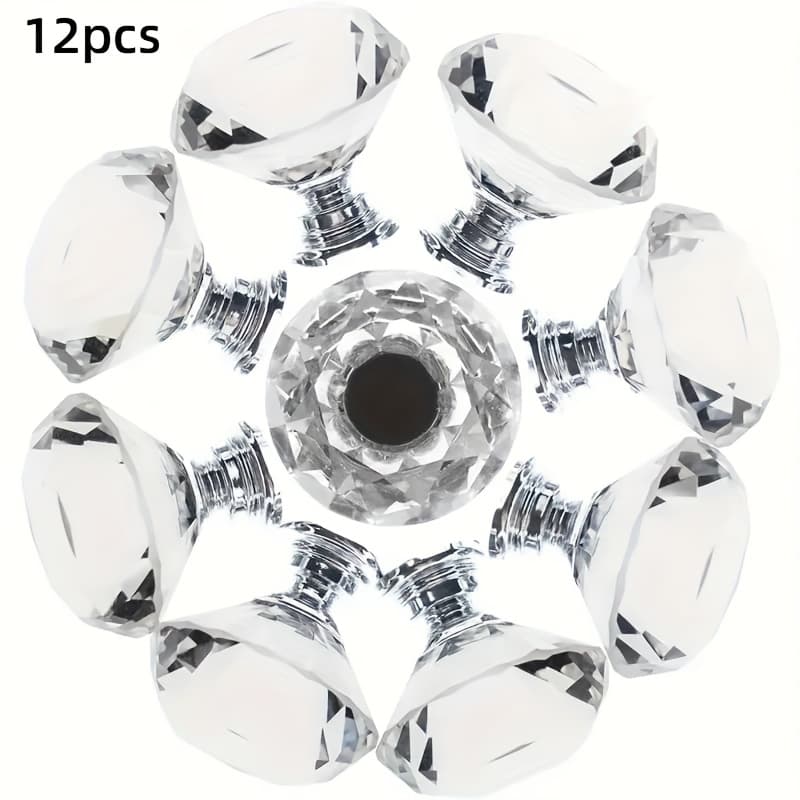 TEMU 12pcs Random Color Elegant Plastic Cabinet Knobs - Polished, Diamond-like Drawer Pulls For Dressers & Wardrobes - Fit, No Wiring Required