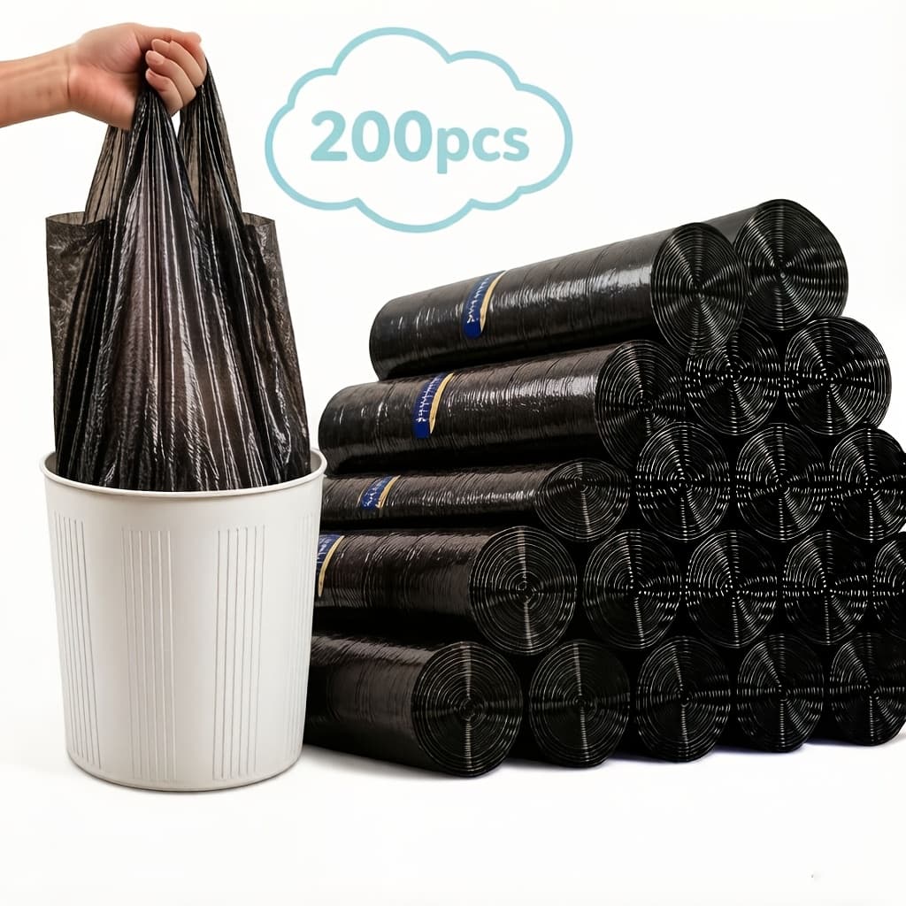 TEMU 200pcs Pack Thickened Vest-style Plastic Trash Bags - Suitable For Kitchen, Bathroom, Living Room, Bedroom, And Household Waste Sorting, Recycling, And Outdoor Classification Garbage Bags