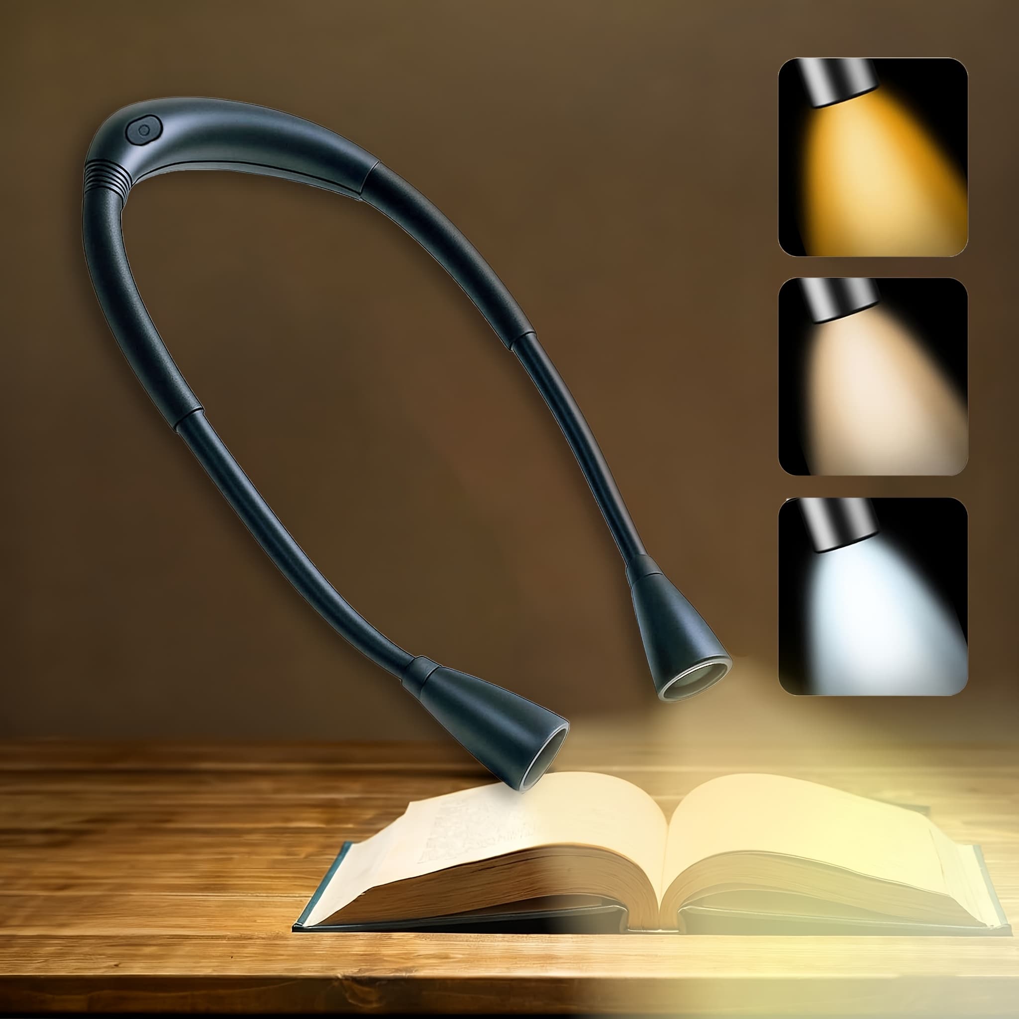 TEMU Book Lights For Night Reading, Bedside Reading Light, 3-color And 6-brightness Adjustable, Neck Light, 80-hour Rechargeable Lamp, Perfect For Bed Reading, Knitting, Camping, Repairing, , Black
