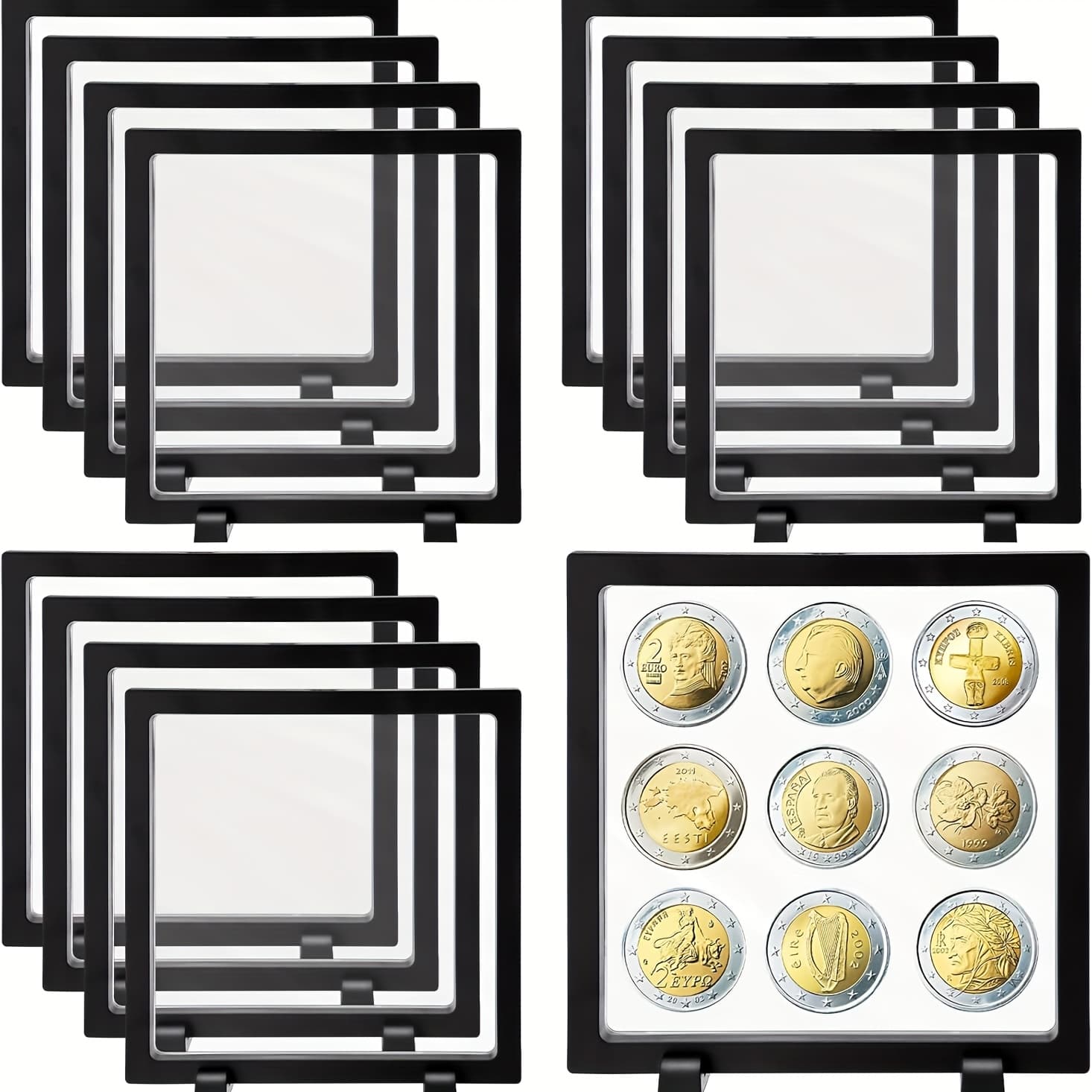 TEMU 12pcs 3d Floating Display Case Floating Display Stand Transparent Pe Jewelry Storage Box Suspension Frame For Challenge Aa Specimens Chip(7 X 7 X 0.8 Inch)