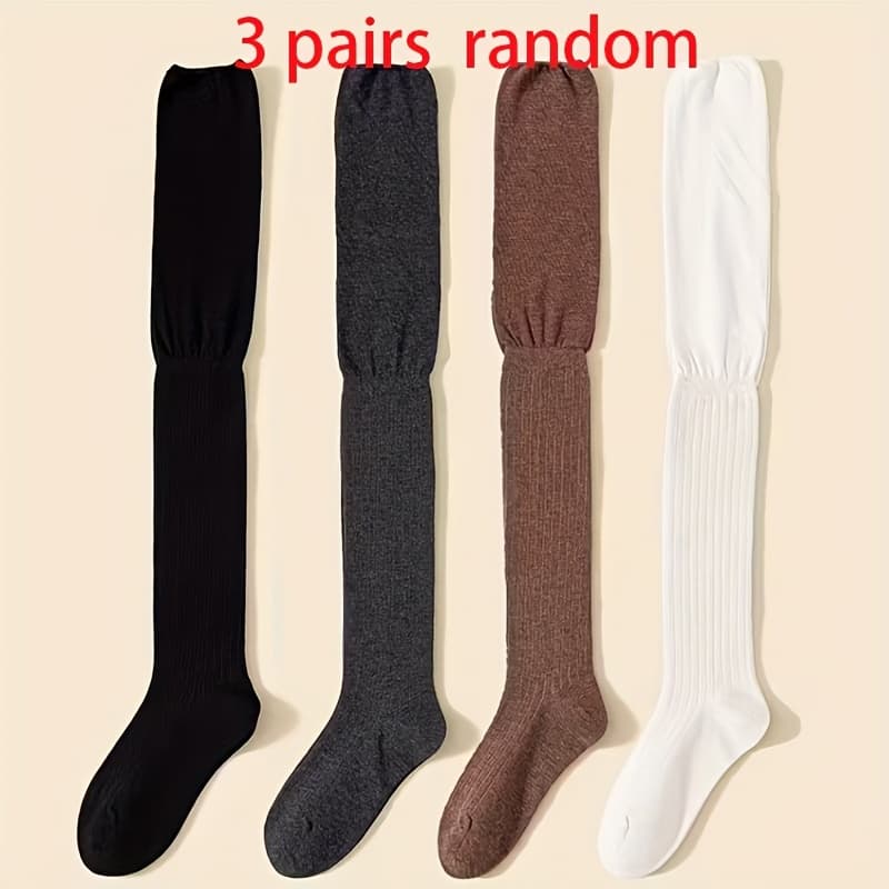 TEMU Random 3 Pairs/women's Over-the-calf Socks, Solid Versatile Socks