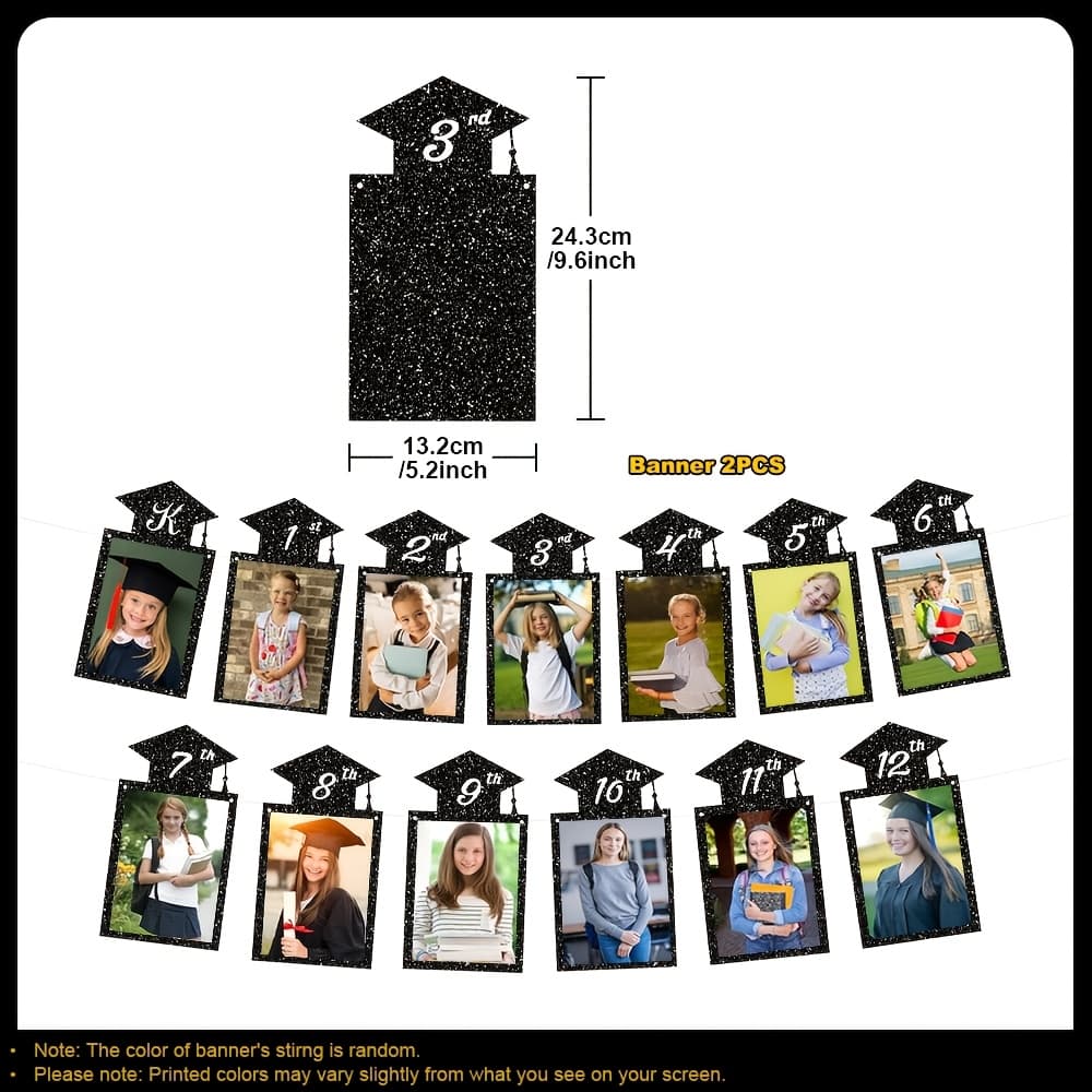 TEMU Graduation Photo Banner For Party Decoration, Including Kindergarten To 12th Grade Picture Banner Middle High School College Graduation Party Supplies