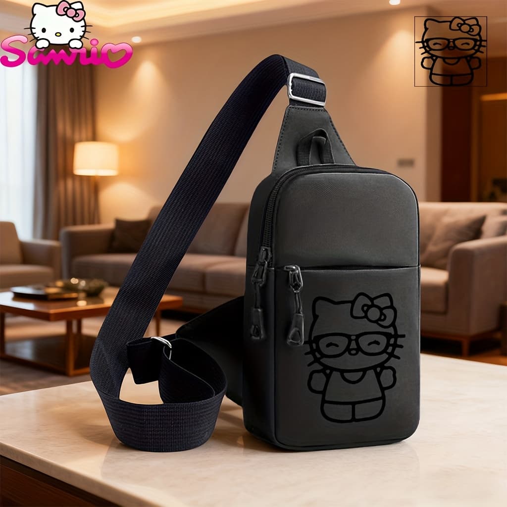 TEMU 1pc Hello Kitty Crossbody Bag With Adjustable Strap & Zipper Closure - Cute Hello Kitty Face & Iconic Name Tag, Durable Purse For,, (, Character Accessory)