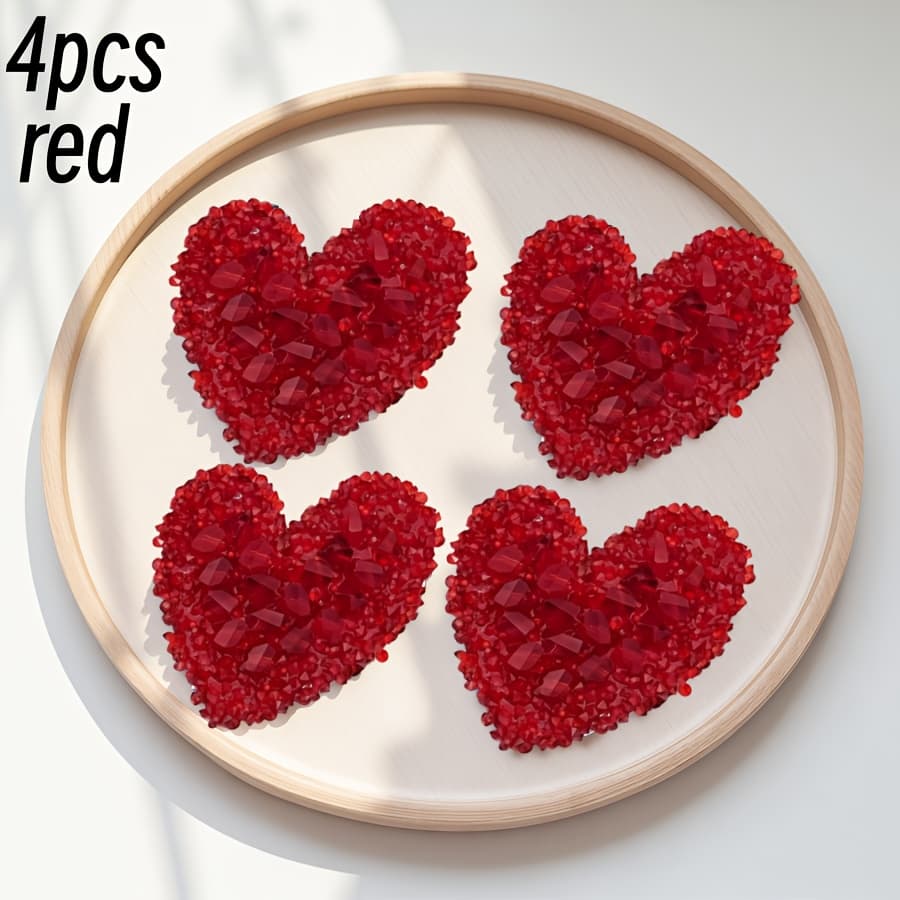 TEMU 4pcs Sparkling Heart Iron-on Patches - No Sew Glitter Diy Decor For Phone Cases, Hats, Jackets, Bags. Perfect Valentine Supplies For Fashion Accessories.