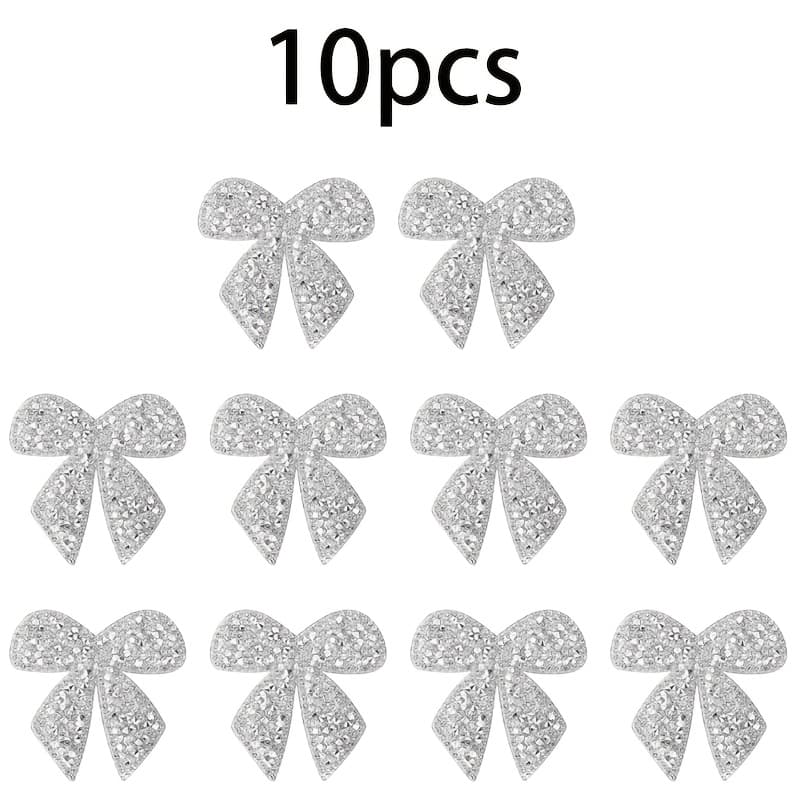 TEMU 10pcs Bow Iron On Patches, Sparkling Iron On Bow Applique Embroidered Patches Glitter Sew On Bows Patch For Clothes Bags Jeans Hats Backpacks Diy Craft, Silvery