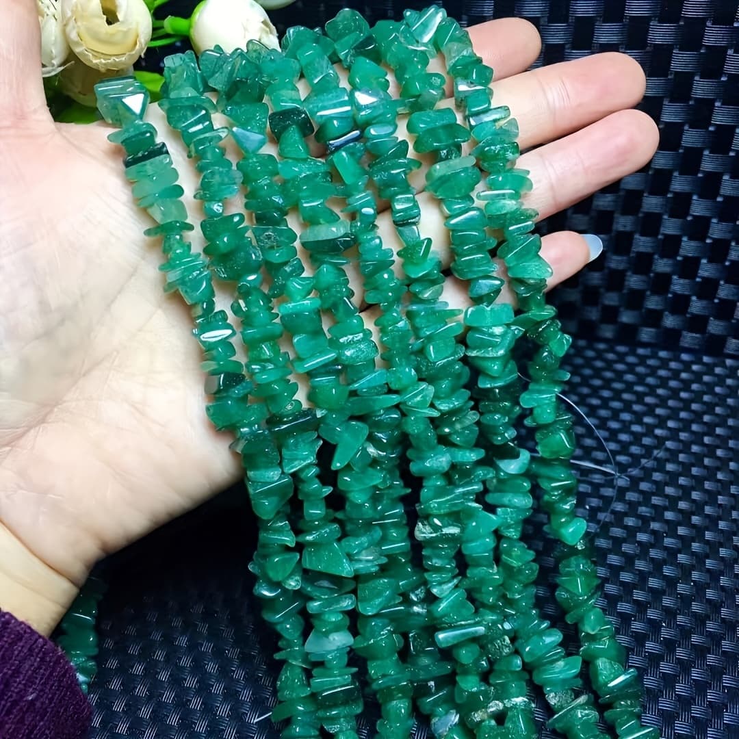 TEMU 1pc 5mm-8mm Natural Polished Irregular Green Dongling Pierced Crushed Stone Jewelry Accessory, Very Suitable For Bracelets And Necklaces, Beads For Jewelry Making