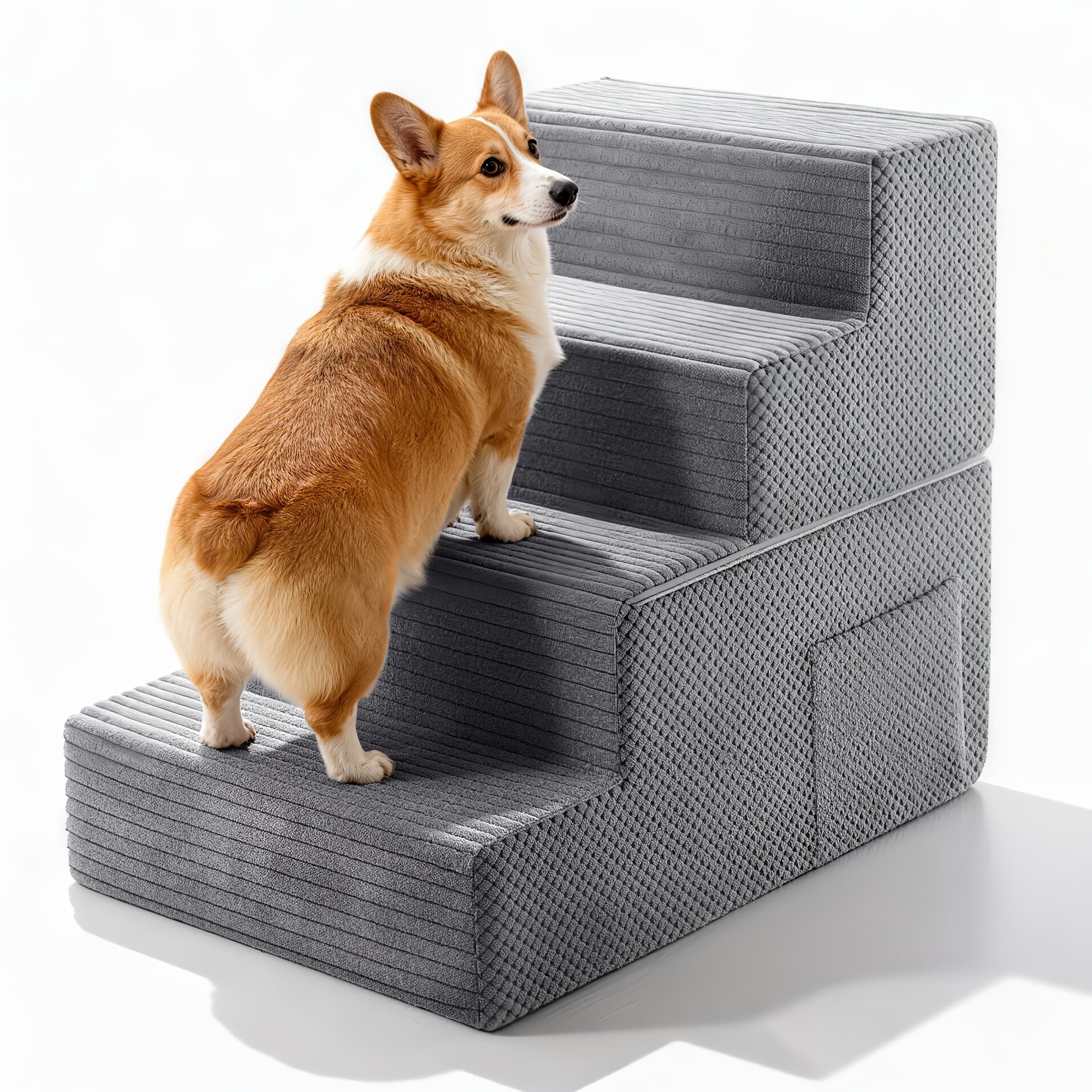 TEMU Tscomon Pet Dog Stairs For Small Dog, Pet Steps For Bed, Couch, Chair, Sofa With Side Pocket, Transformable Dog Ramp With Non-slip Function