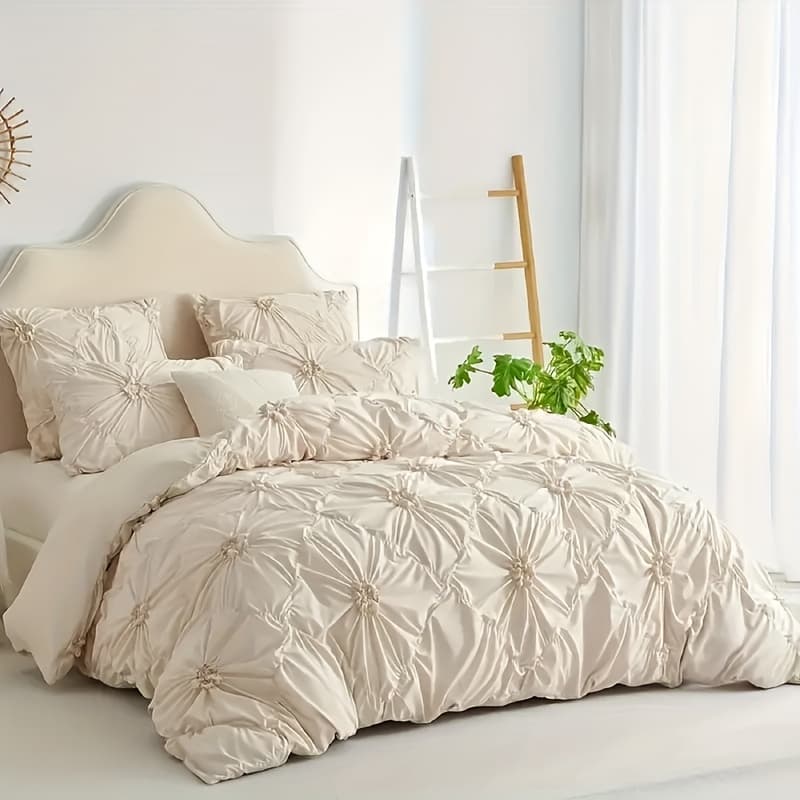 TEMU 3pcs Bohemian Stereoscopic Flower Plain Colour Quilt Cover Set(1 Duvet Cover +2 Pillowcase Without Pillow Core), The Bedroom Decoration Soft Breathable Large Size And Increase The Size Of The Bed