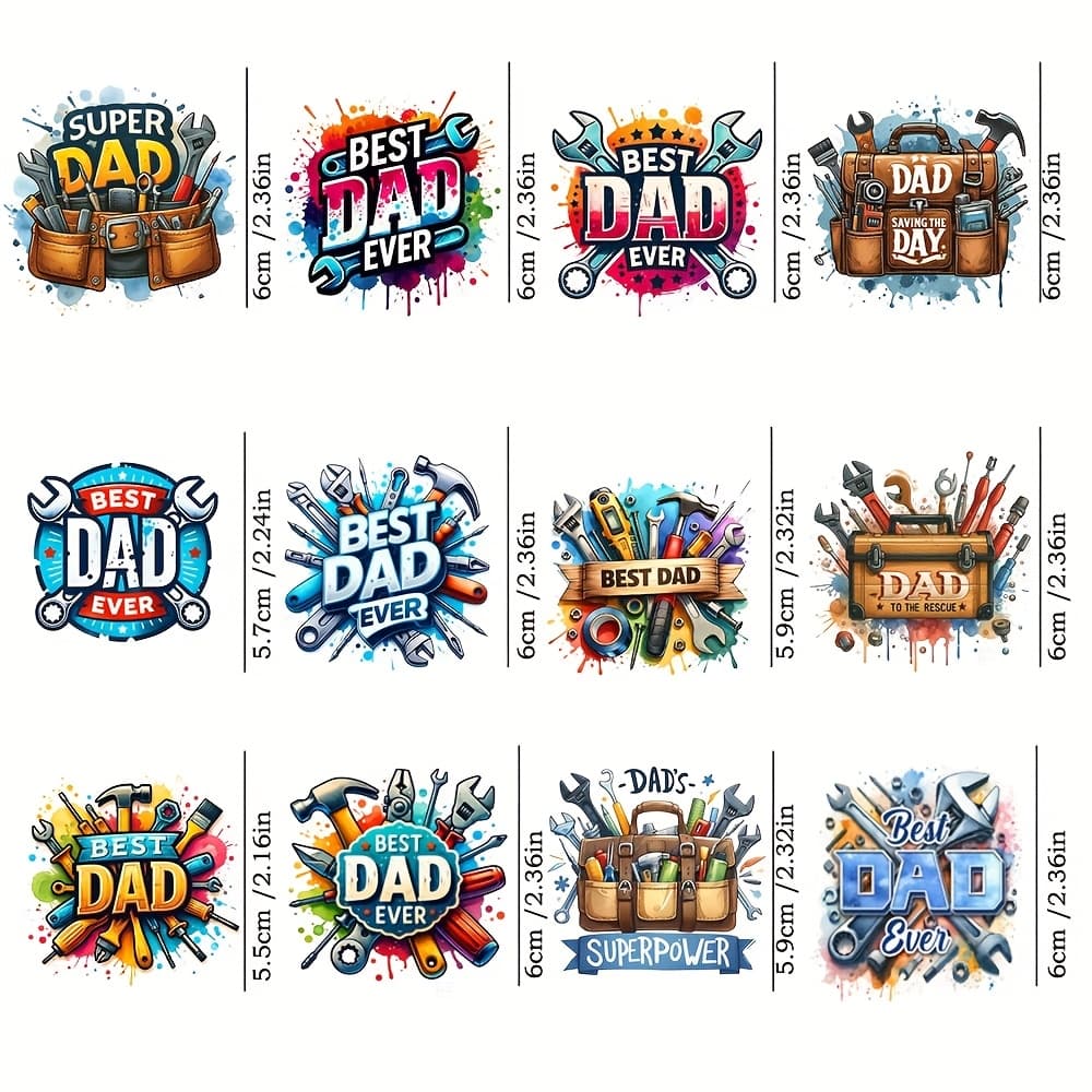TEMU 12pcs Best Dad Ever Uv Dtf Self-adhesive Transfer Paper - Tool Box Dad Waterproof Transfer For Glass Cup, Mug, Laptops, Refrigerators, Diy Crafts- Plastic Material