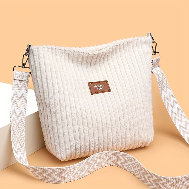 TEMU Women' Color Casual Corduroy Crossbody Bag, Large Capacity Shoulder Bag, Zipper Design, Stylish Plush Underarm Bag, Lightweight, Suitable For Shopping, Travel, And Daily Use