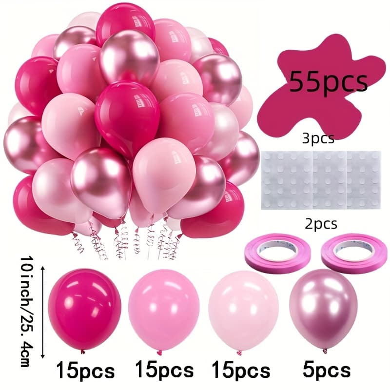 TEMU A Set Of 55pcs Metal Pink And Hot Pink Latex Balloons, Suitable For Celebrations Such As Birthdays, Weddings, Showers, Anniversaries, Graduation Ceremonies, And Princess-themed Parties