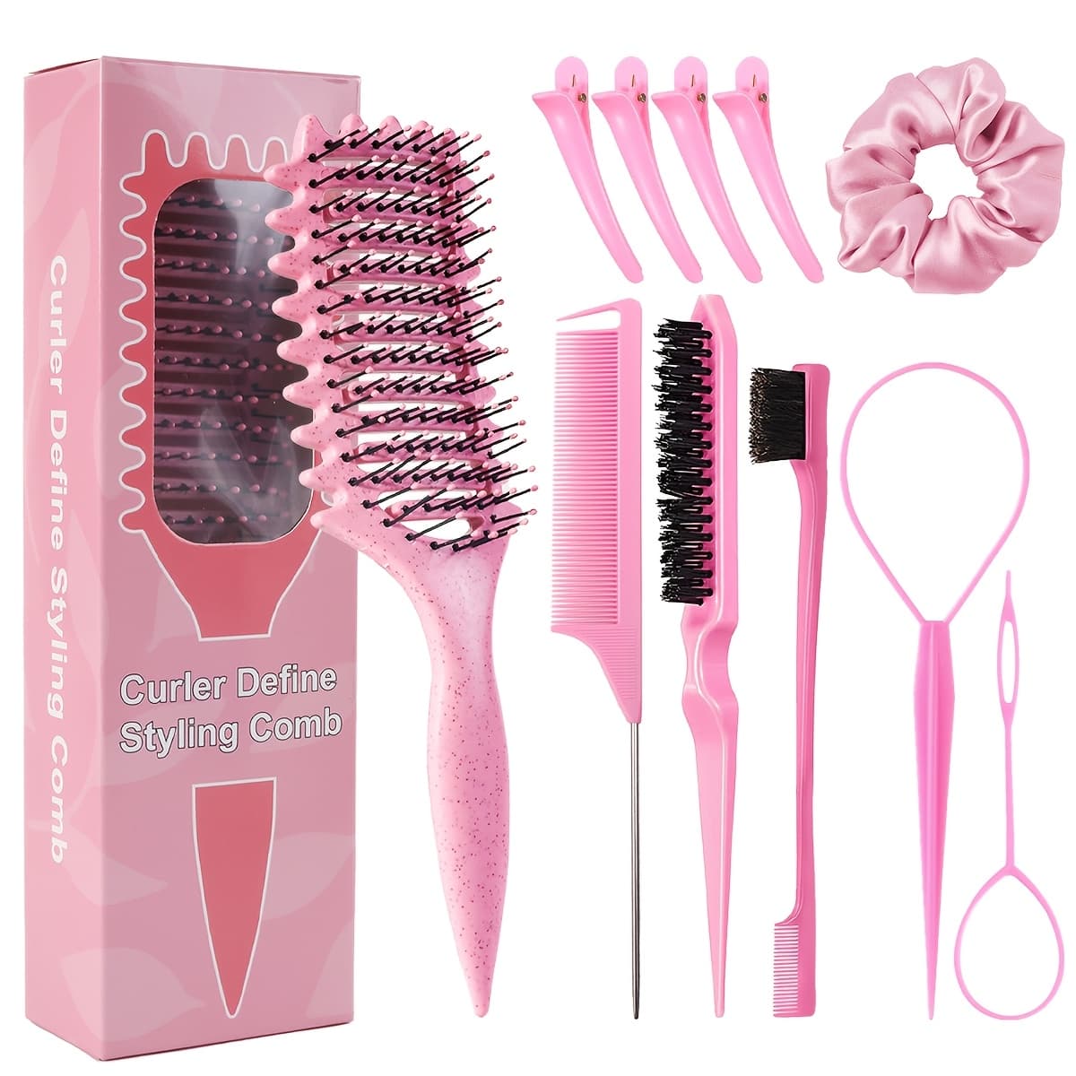 TEMU 11pcs Professional Hair Brush Set | Enhancing Tools With Combs And Additions, Gift Box Included, Perfect For Mother, Sisters, Female