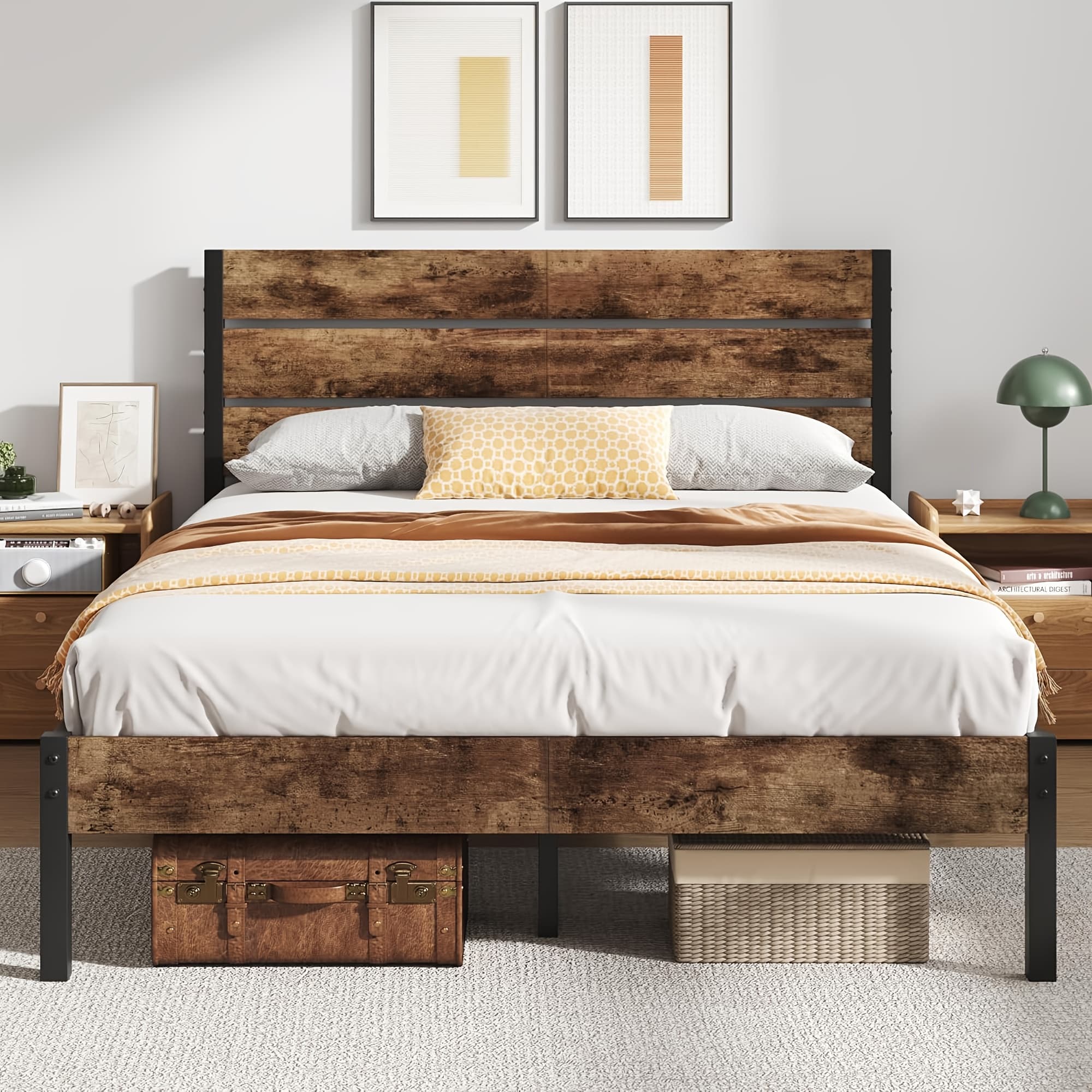 TEMU Queen And Full And Twin Size Bed Frame With Headboard And Footboard, With Under Bed Storage, Support System, Spring Needed, Easy Assembly
