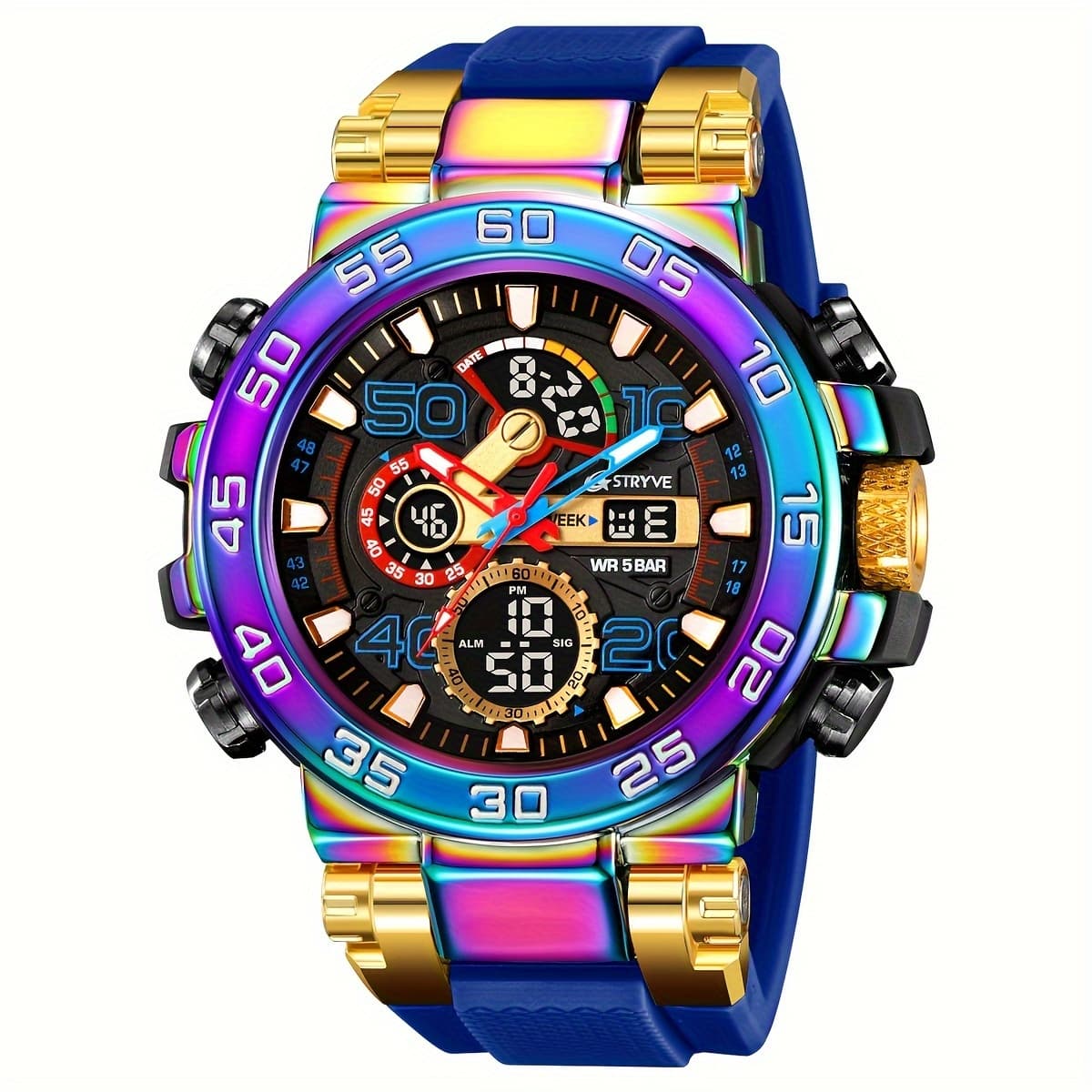 TEMU S8030 Men's Sports Watch, Digital Display, Led Alarm, Stopwatch, Round Alloy Case, Tpu Strap, Battery Powered, Electronic Movement