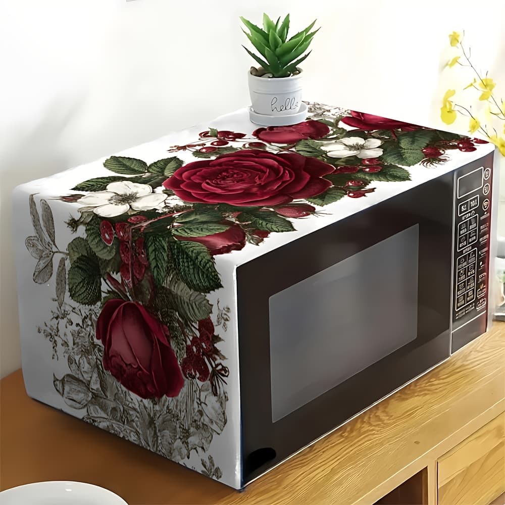TEMU 1pc, Dust Cover, Oven Dust Cover, Vintage Floral Dust Cover Red Rose Decor Home Decor Classic Elegant Style. Kitchen Decor
