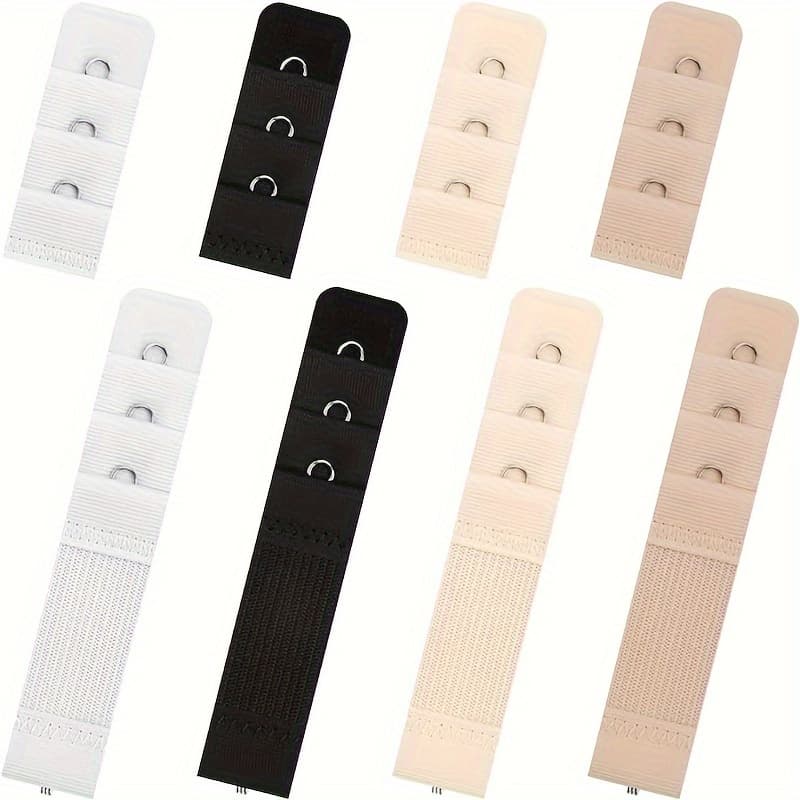 TEMU 8pcs Elastic Bra Strap Extender , Stainless Steel Three-row Single-snap Back Closure, Lingerie Strap Accessory Set