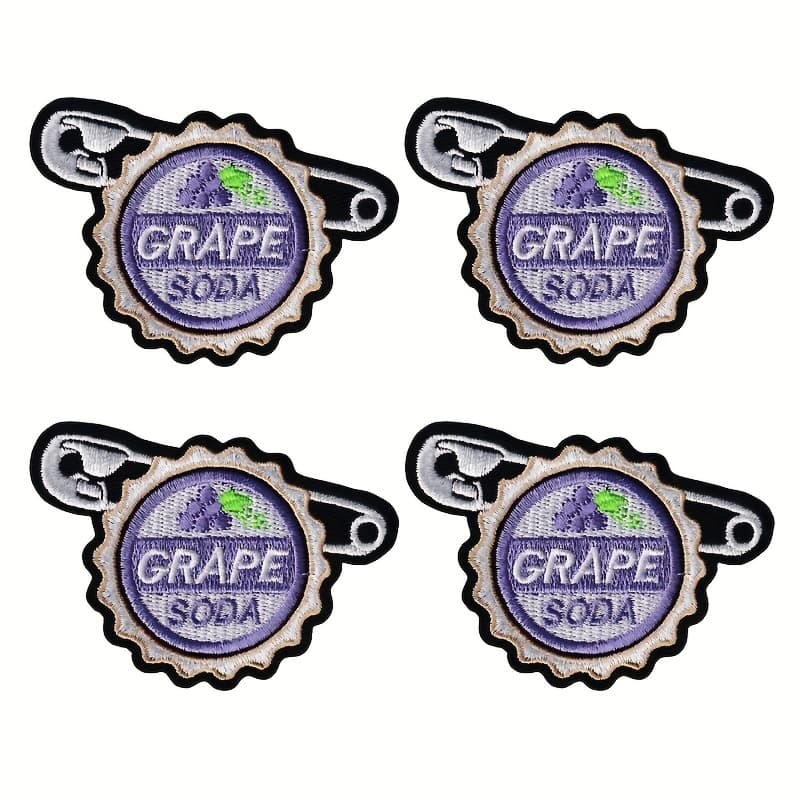 TEMU 4 Retro Cute Grape Soda Embroidered Patches With A Unique Bottle , Cool Sew-on Or Iron-on Badges Perfect For Hip-hop Camping And Hiking, Suitable For Backpacks, Hats