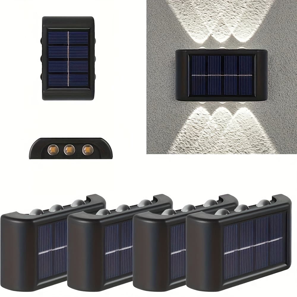 TEMU 4 Packs | 6 Led Solar Up And Down Wall Sconces, Outdoor Decorative Wall Lamps, Home Led Landscape Lighting. Ideal For Yard, Villa, Fence, Patio And Garden. Ip44 Waterproof.