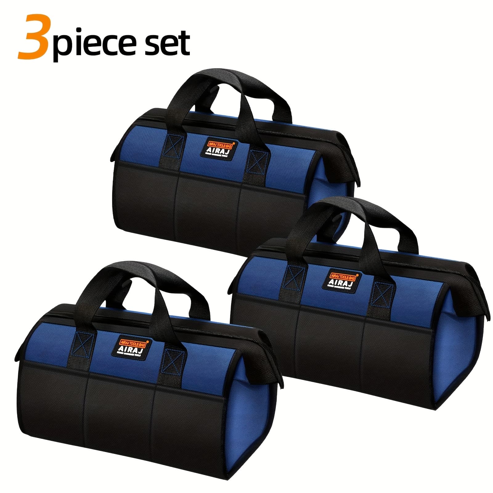 TEMU 3pcs Airaj Heavy-duty Tool Bag With Hard Bottom - Large Capacity Portable Oxford Fabric Suitable For Electrical Work, Carpentry, Diy - Durable Wear-resistant Tool For Professionals &
