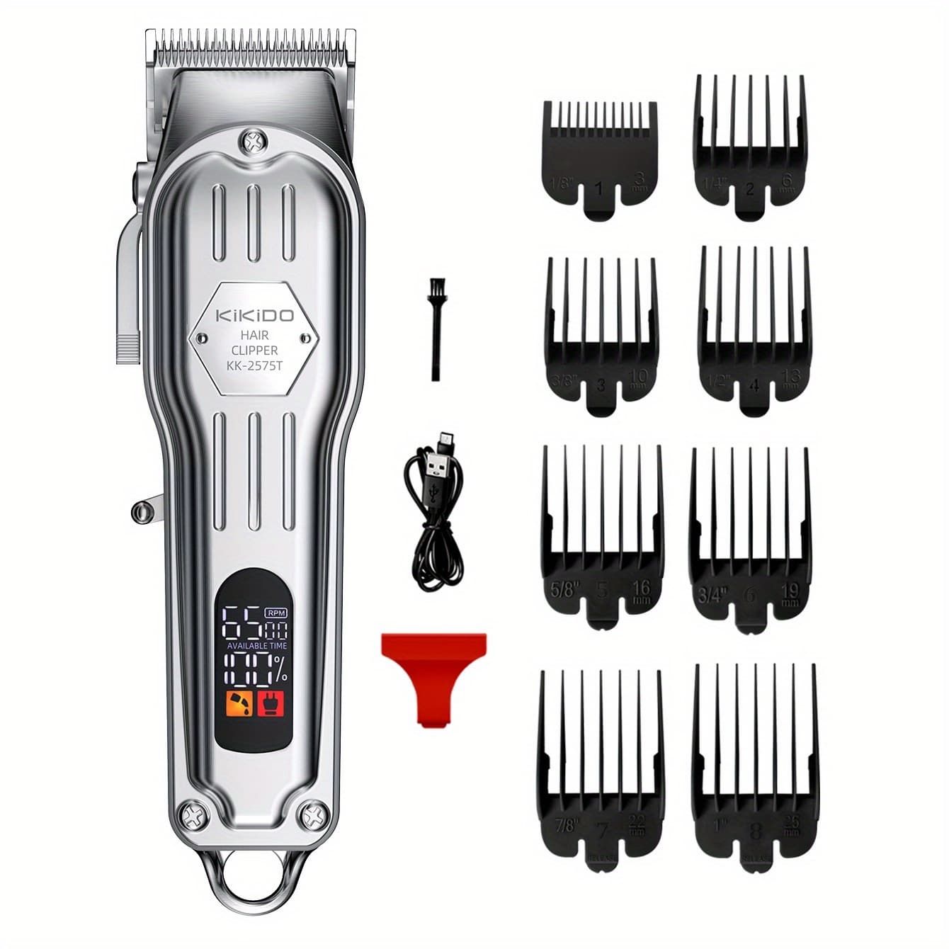 TEMU Kikido Kk-2575t Electric Hair Clipper, Featuring A Large Battery, Motor, Adjustable Blade, Led Screen, Usb Charging, And Wireless Operation, Suitable For Home Use, Pets, And Hair Salons