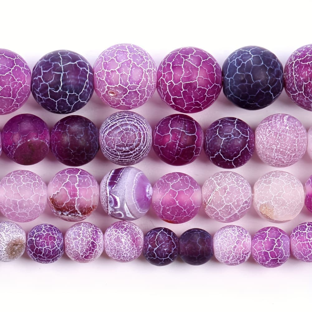 TEMU Cracked Agate Beads For Jewelry Making - Natural Stone, Round Loose Beads In Assorted Sizes 4mm-12mm, Diy Bracelet & Necklace