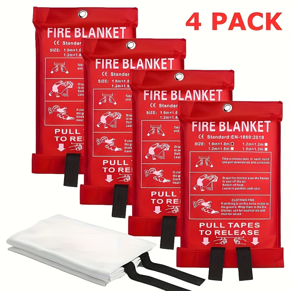 TEMU 4pcs Emergency Fire Blanket, Fire Extinguishing Blanket, Fireproof Blanket, Flame Retardant Blanket, Fireproof Safety Blanket For Home, Kitchen, School, Bbq, , Office, Warehouse