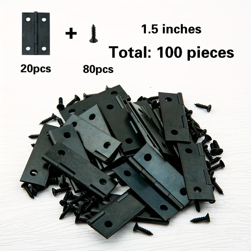 TEMU 100pcs (20 Hinges + 80 Screws) 1.5 Inch Hinge Iron Golden/silvery/black 4-hole Durable Furniture Hardware Mini Round Hinge Decoration For Storage Box