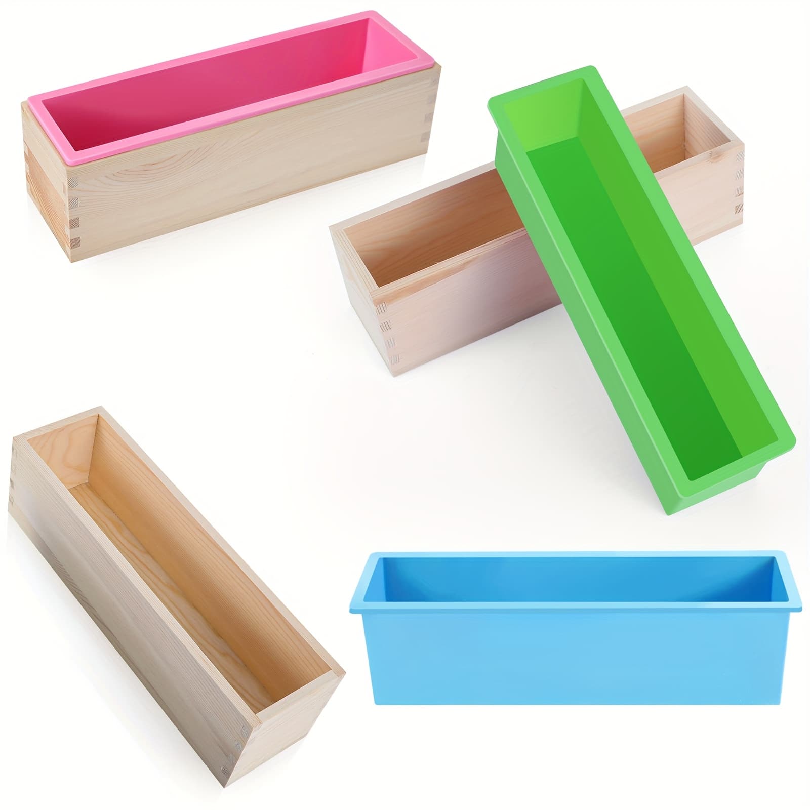 TEMU Set Of 3 Flexible Rectangular Molds For Soap Making, Each With A Capacity Of 42oz, Including A Box Tray. Ideal For Crafts , Pink, And Blue