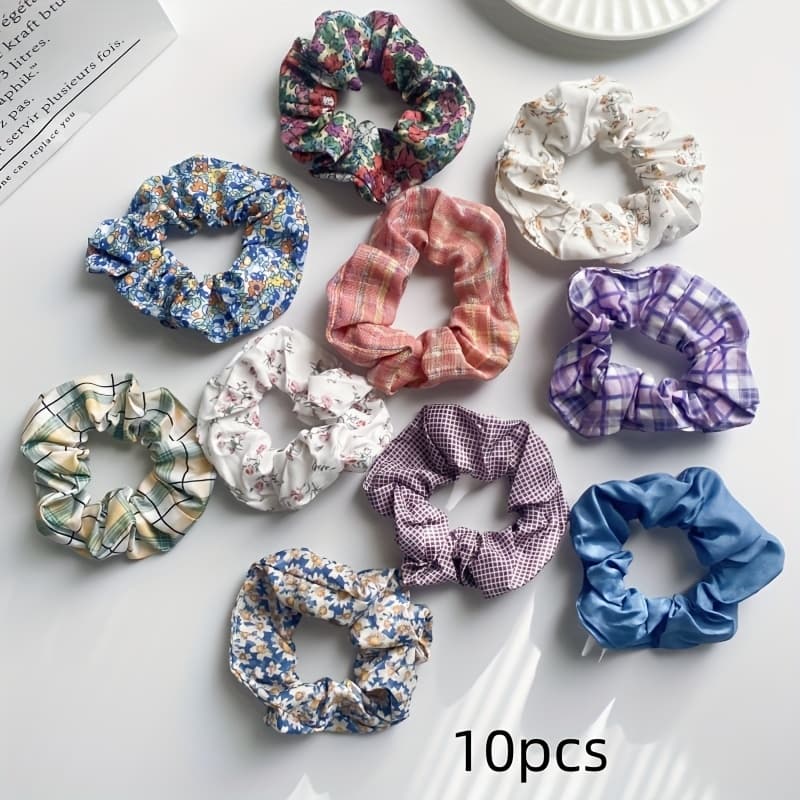 TEMU 10pcs, Check Hair Ties, Retro Versatile Scrunchies. Suitable For Women And ' Daily Use, Spring/summer Style