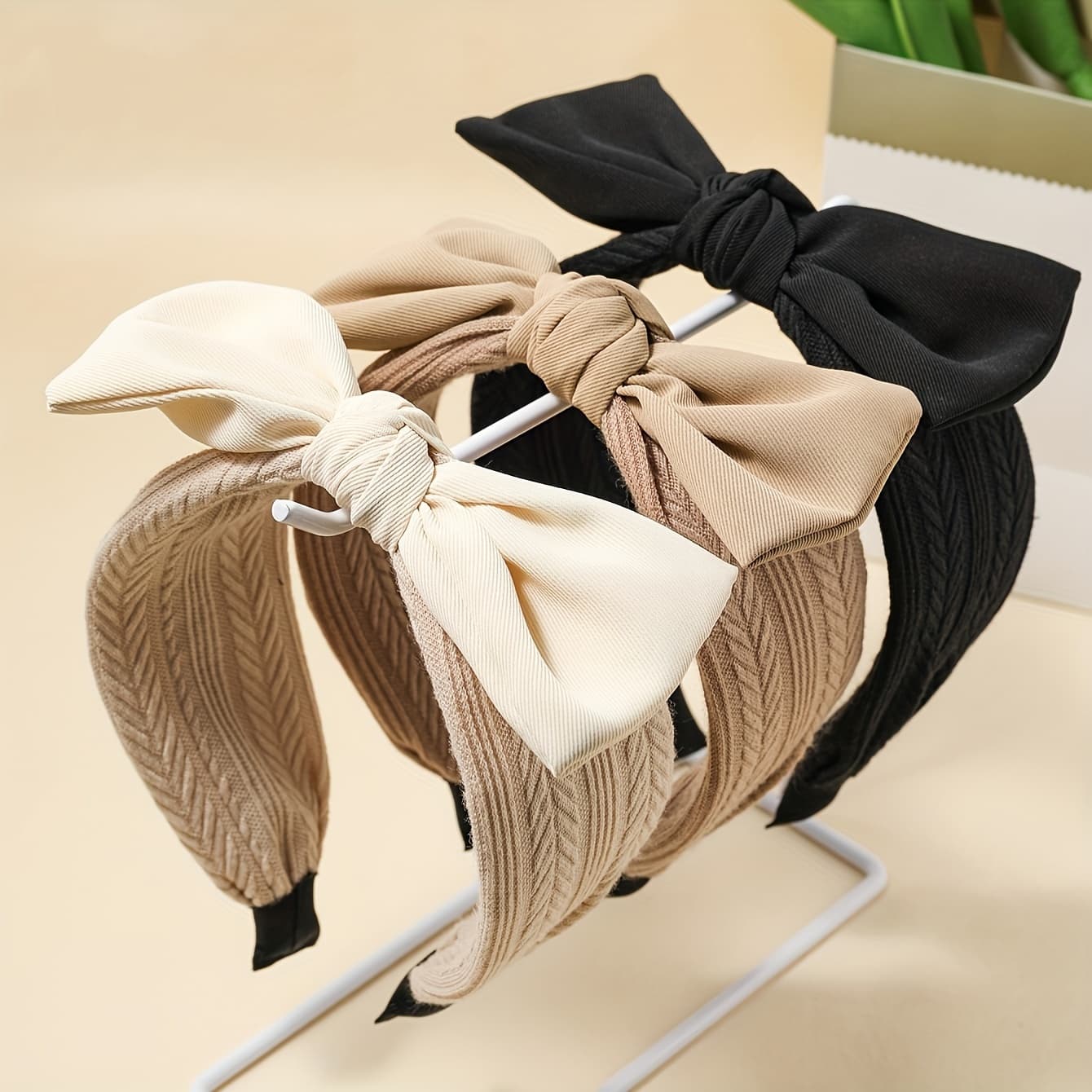 TEMU A Set Of 3pcs, Women's Autumn And Winter Knitted Fabric Bow Tie Headband, Wide Edge Simple And Fashionable Knot Hair Accessory, Suitable For Daily Wear And Face Washing