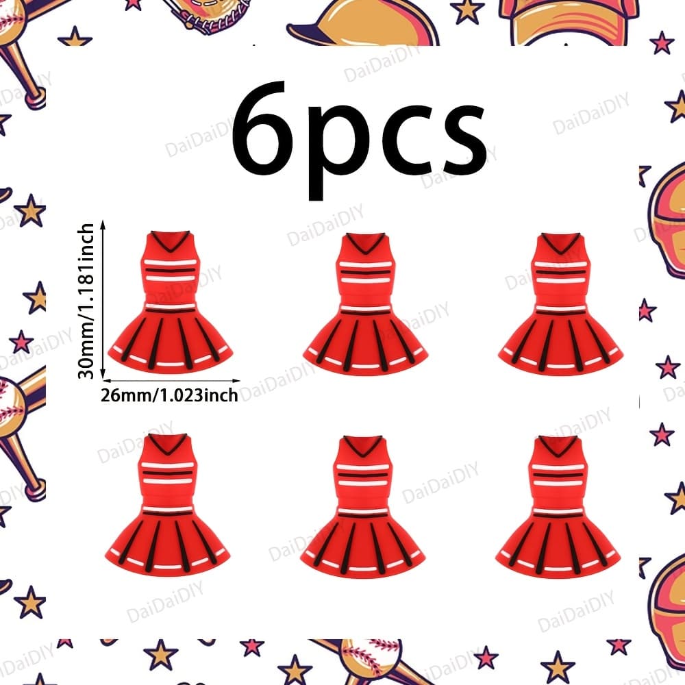 TEMU 6pcs Cheerleading Skirt 3d Silicone Bead, Baseball Sports-themed 3d Silicone Beads Suitable For Earrings, Necklaces, Jewelry, Bag Chains, Beaded Pens Making Additions Beads And Bead Assortments