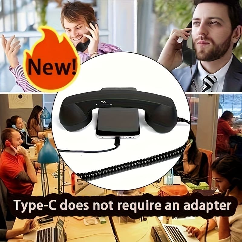 TEMU Type-c Interface Elderly Mobile Phone Microphone, Anti-tangling Cable - Connect Phone And Make Calls, With Volume Adjustment Button. Retro Design: A Fashionable And Practical Gift .