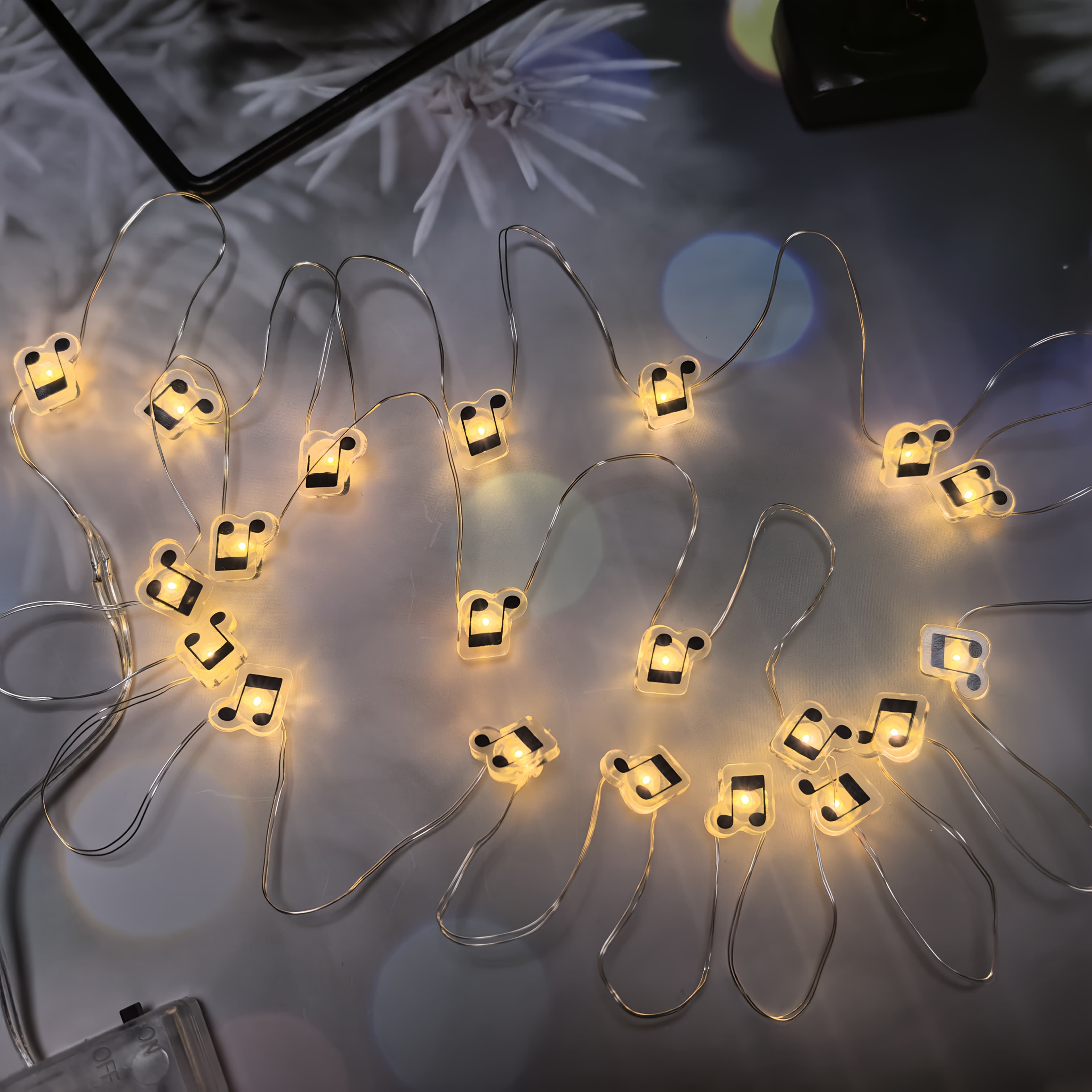 TEMU Indoor Decorative Coconut Tree Musical Note Shaped Led Copper Wire Lights For Room, Garden, Patio Ambiance Diy Holiday Decoration String Lights