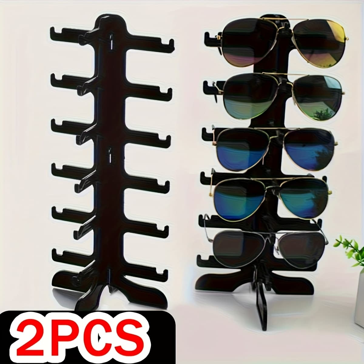 TEMU 2pcs Organizer Glasses Holder Stand Storage Display Eyeglasses Rack For Up To 12 Pairs Of Eyewear Glasses For Table Dresser Desk Countertop Bedroom, Set Of 1, Brown