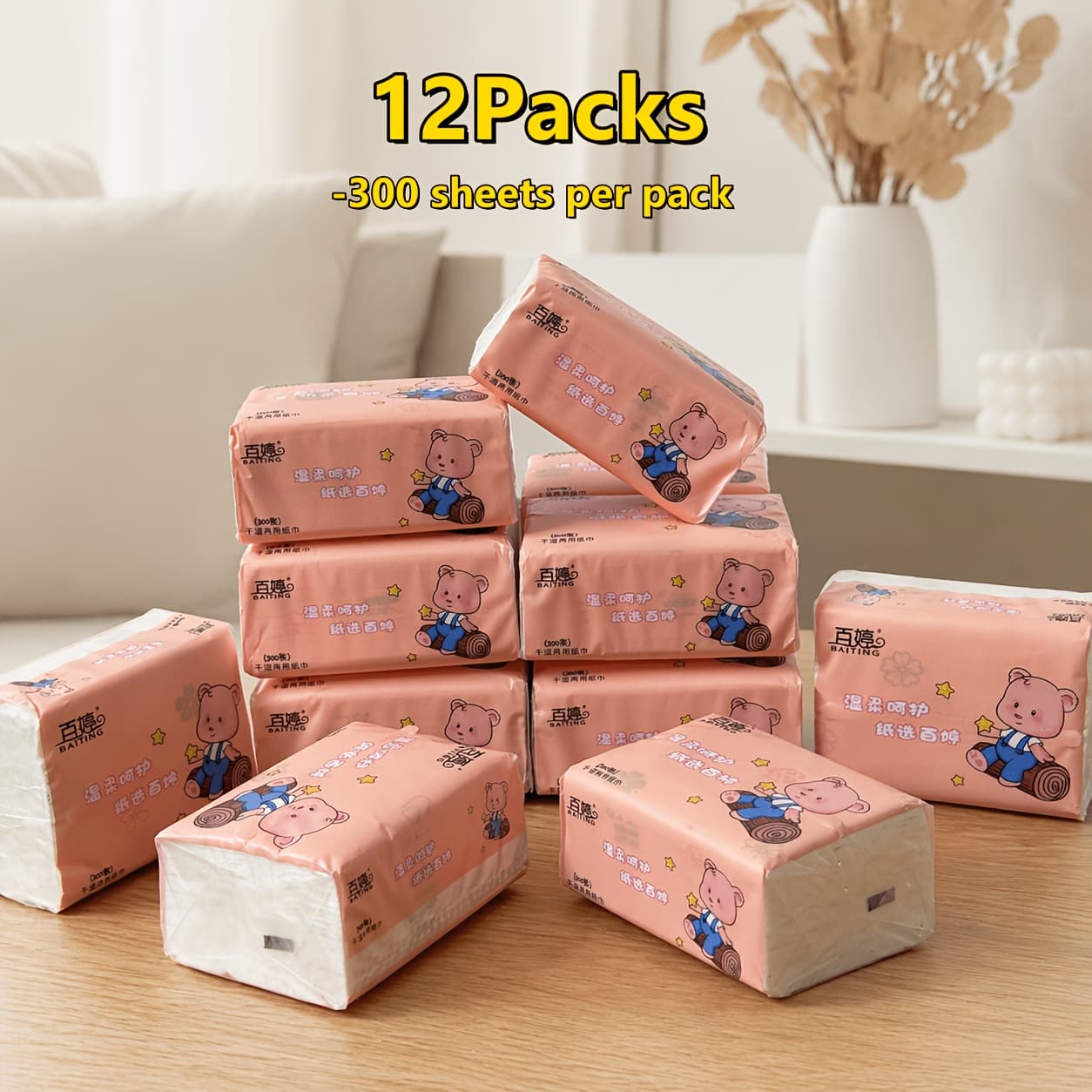 TEMU 3600 Sheets Of Cute Cartoon Bear 4-layer Super , Packs, Very Suitable For Family And Party Use, Perfect For Birthdays And Daily Cleaning, Easy To Carry