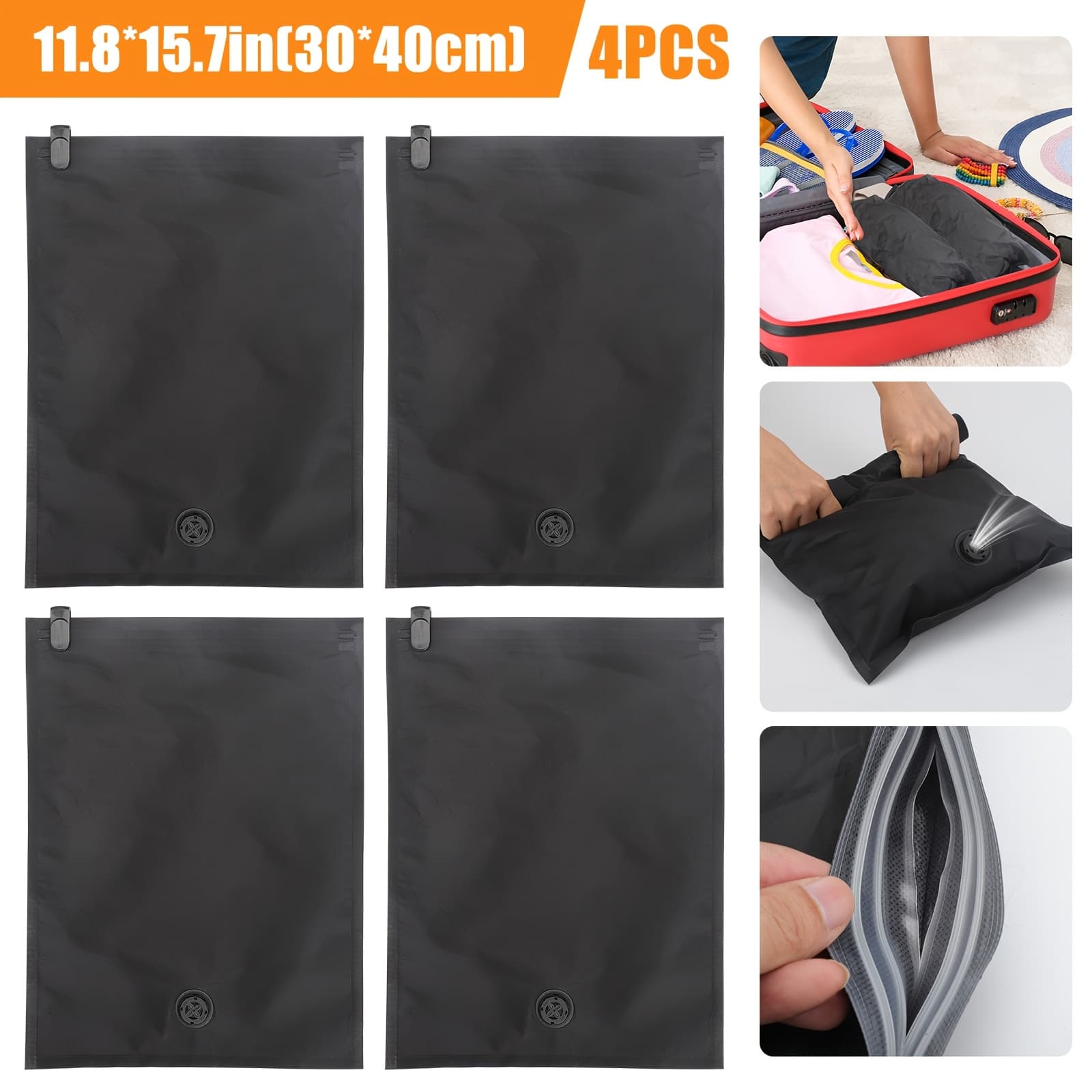 TEMU 4pcs Hand-rolled Vacuum Bags, Sealable Travel Organizer With No Pump, Portable Luggage Bags For Space Saving, Ideal For Moving And