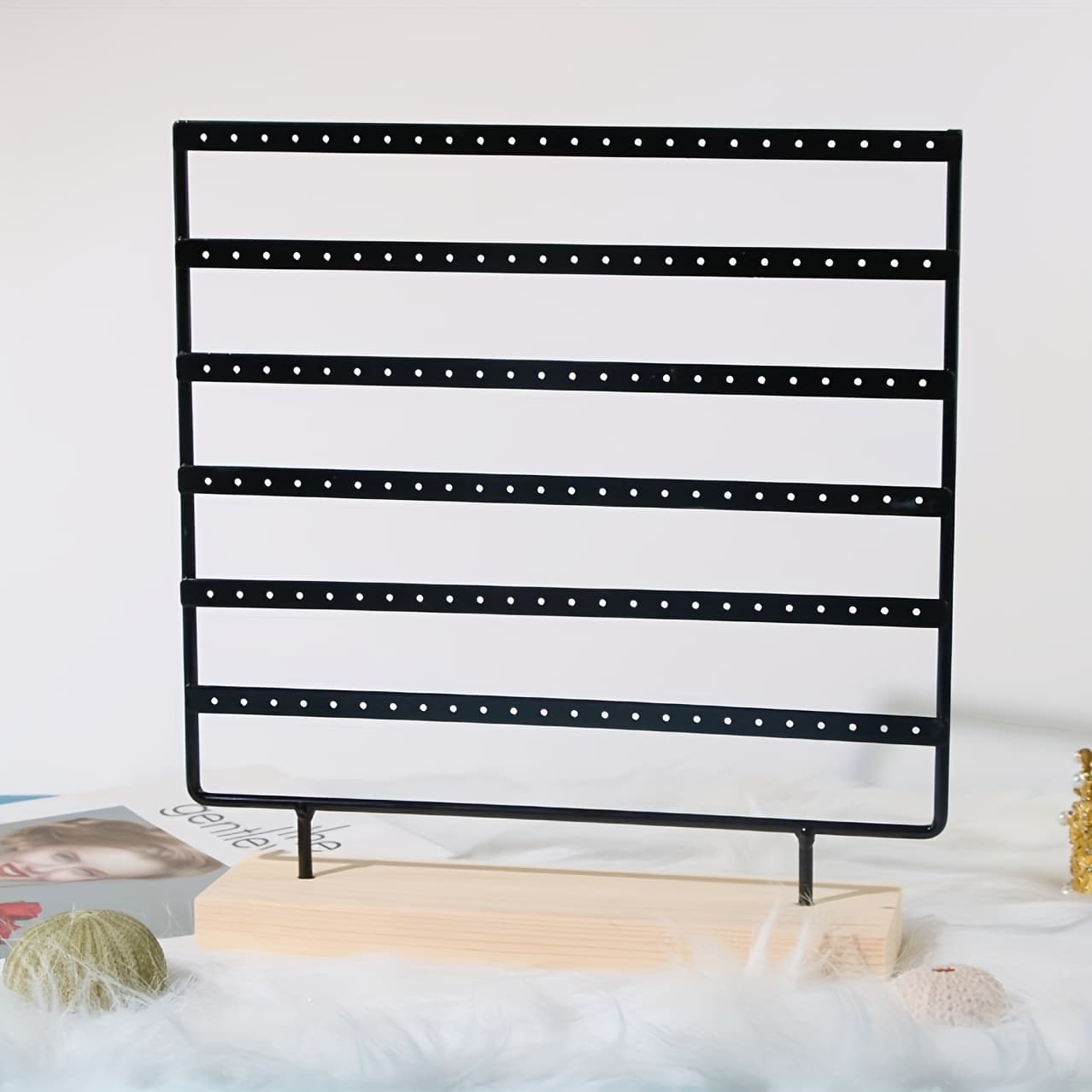 TEMU 6-tier 144-hole Metal Earring Display Stand With Hanging Cards, Jewelry Display Rack Suitable For Studs, Hoops, And Dangle Earrings, Ideal For Home And Retail Use,