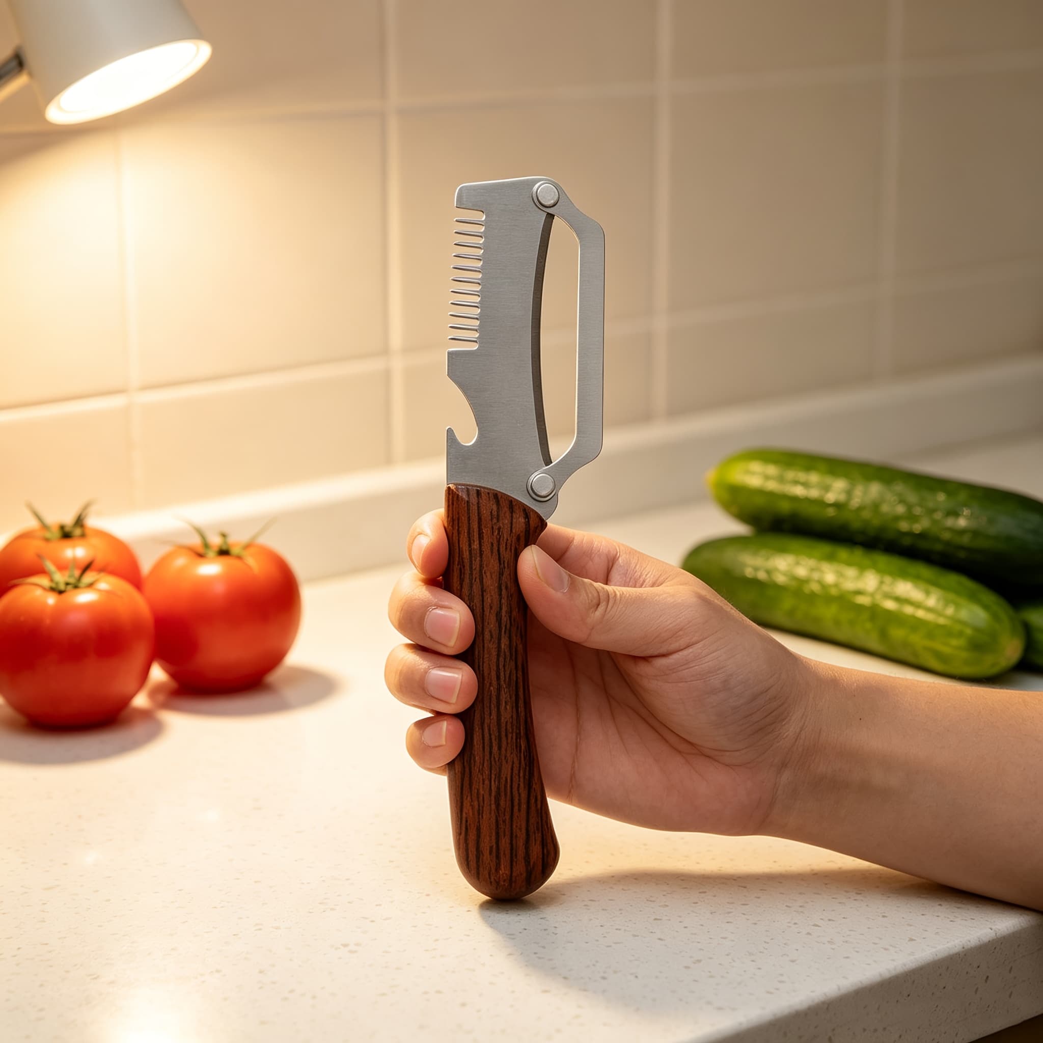TEMU Practical Stainless Steel Peeler With A Waterproof Wood-grain Plastic Handle, Kitchen Peeler For Fruits And Vegetables, Aesthetically And Durable, Suitable For Indoor And Outdoor Use
