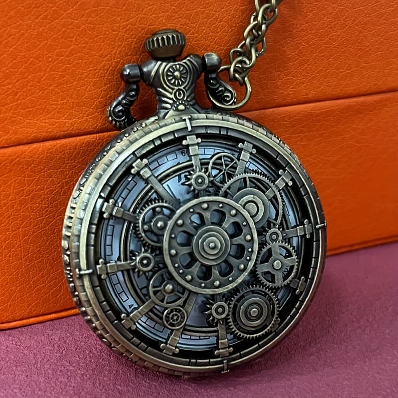 TEMU Toop Design Men's Casual Pocket Watch, Hollow Alloy Case, Round Dial, Quartz Movement, Non-waterproof, Electronic Drive, Pointer Display With Chain Necklace