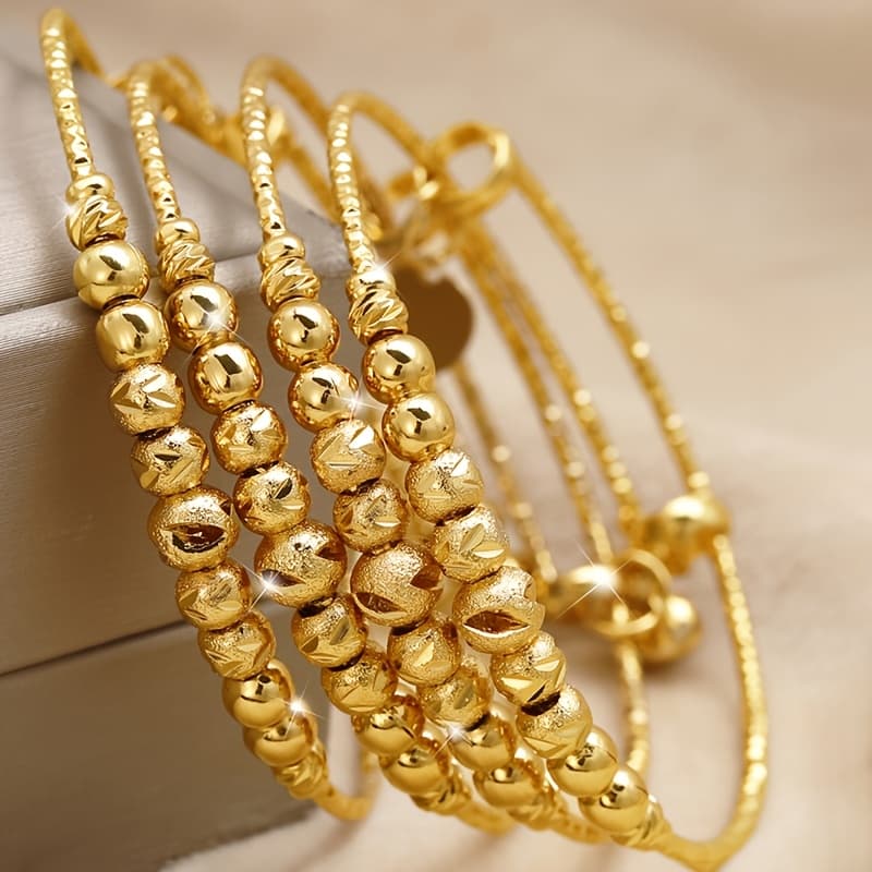 TEMU 4pcs Indian Bridal Hand Jewelry Dubai Beads Bracelets Bangles For Women Fashion Charm Bracelets From Middle East