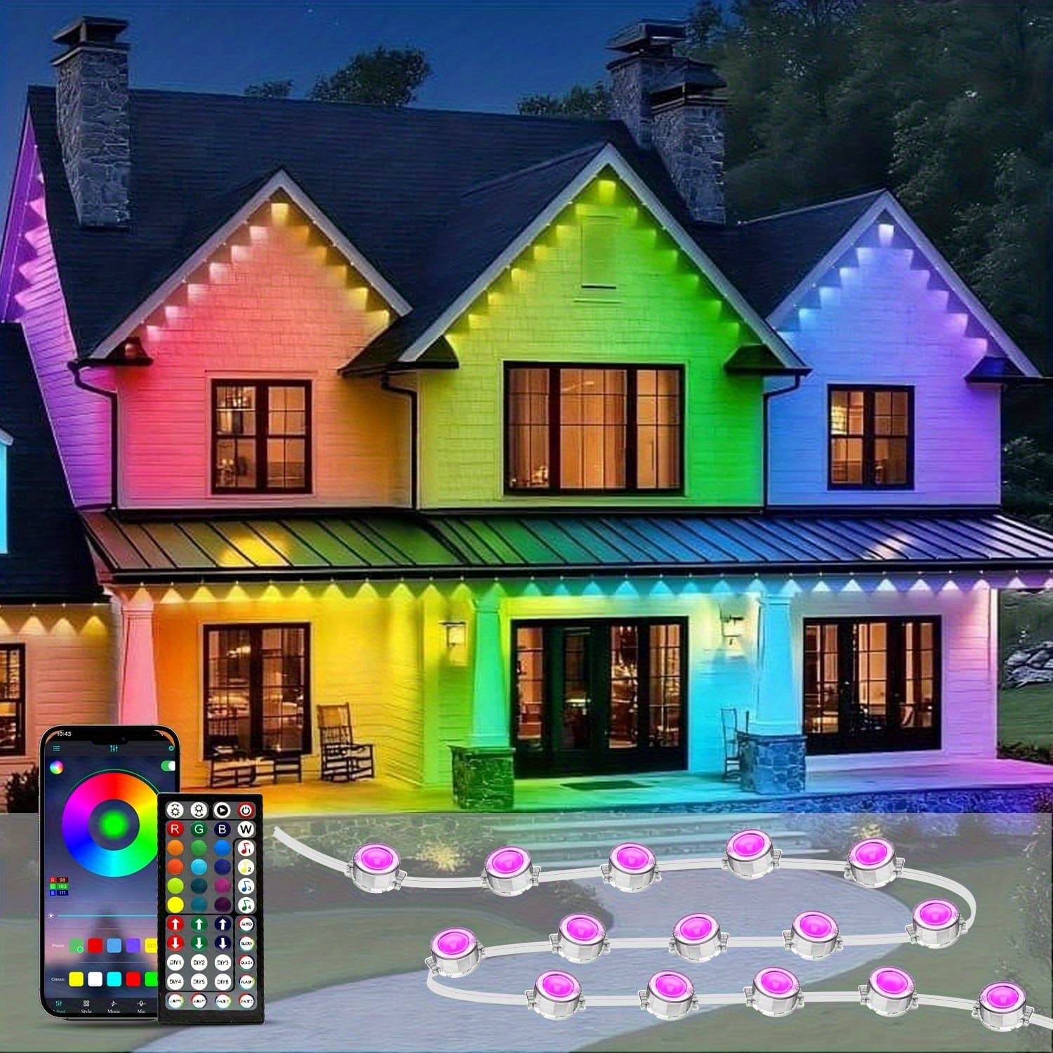 TEMU 15ft/50ft/100ft 200ft/300ft/500ft Lights, Rgb Led Lights With App/remote Control, Ip67 Waterproof Led Outdoor String Lights For Christmas, Halloween, Indoor, Outdoor Decor