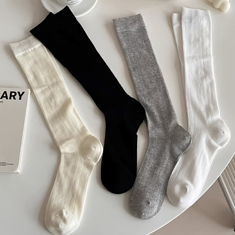 TEMU 4 Pairs Of Socks For Women, Spring And Summer Thin Sweat-absorbing Stacked Socks, Breathable Mesh Long Socks