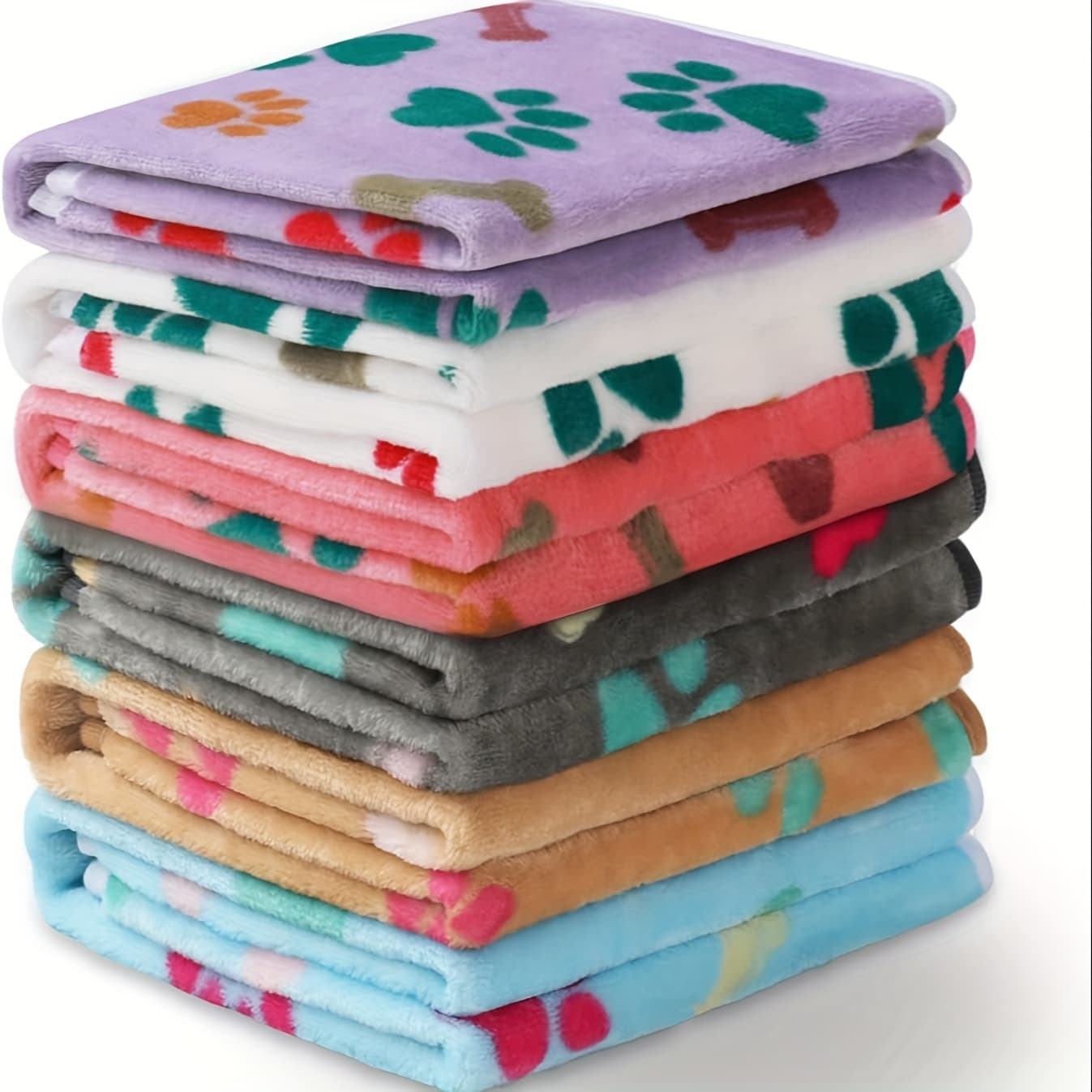 TEMU 6pcs Dog Blankets Cat Soft Fluffy Fleece Pet Blanket Warm Cute Print Design Puppy Kitten Doggy Paw For Medium Large Dogs