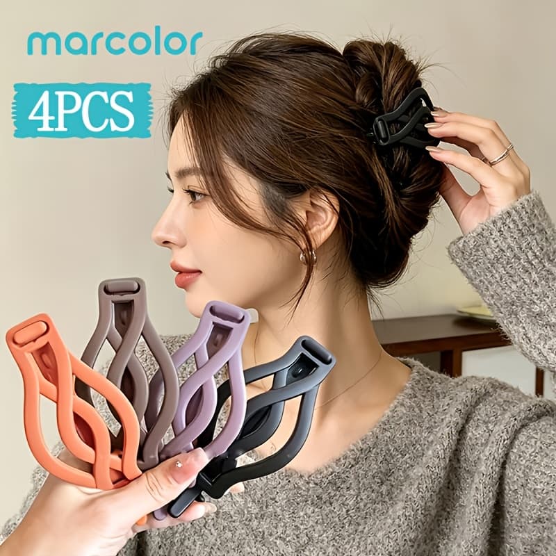 TEMU Marcolor 4pcs Set Simple Matte Twist Hair Clips For Women, Large Plastic Frog Clips For Summer Back Of Head, Durable Solid Color Updo Hair Accessories For Valentine's Day