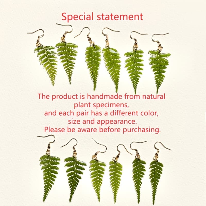 TEMU Real Natural Plant Green Leaf Earrings, Hand-pressed Plant Leaf Earrings, Resin Earrings, Women's Handmade Jewelry, Birthday Gifts For Her