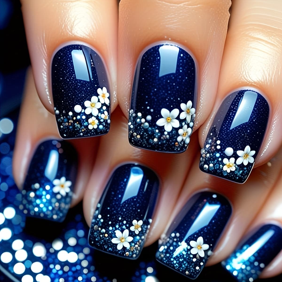TEMU 24pcs Medium-sized Square Nails With Polka Dot , Detachable, Full Coverage Of , Press-on False Nails, Suitable For Women' Party Nail Decoration