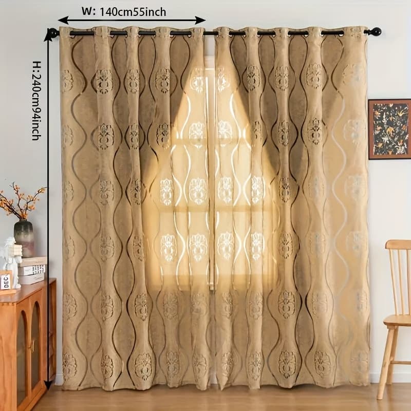 TEMU 1pc Bohemian Luxury Golden Geometric Semi-blackout Curtain - 100% Polyester Light Filtering Thermal Insulation Drapes With Eyelets For Living Room, Bedroom, Balcony, Curtains For Living Room