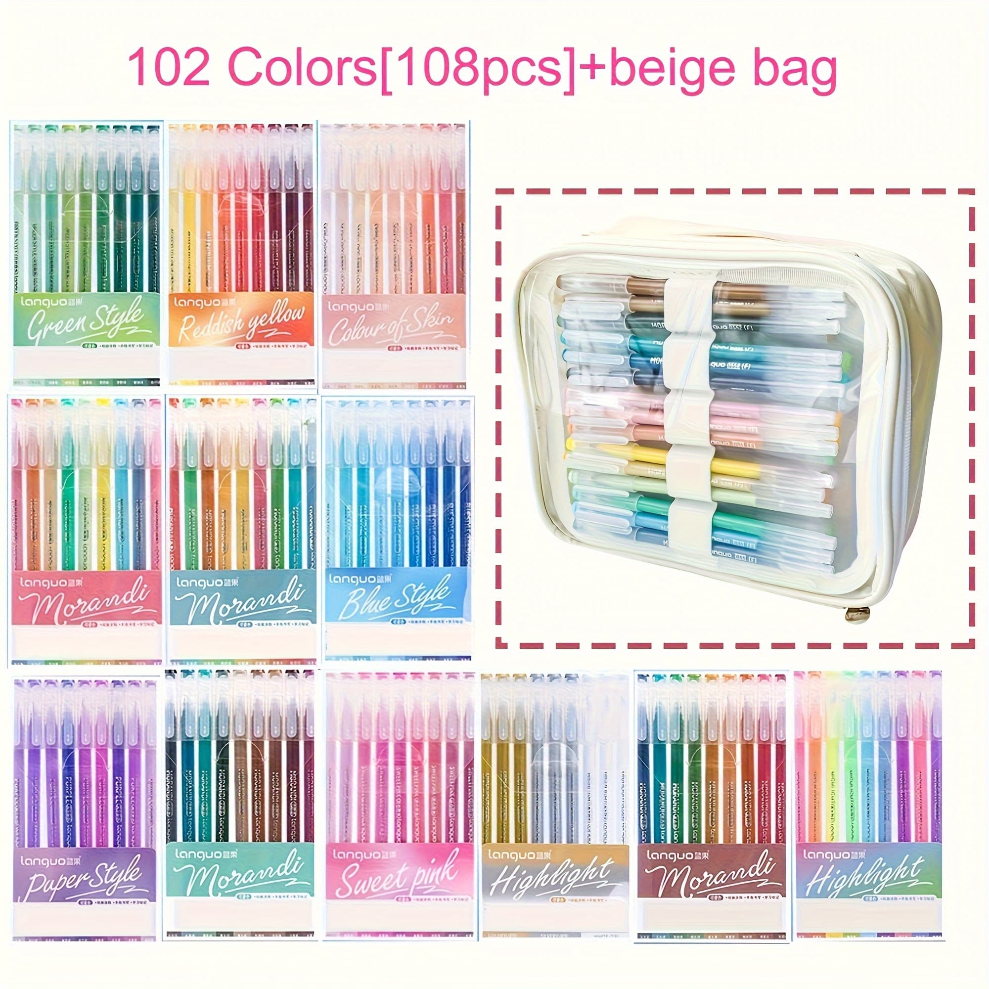 TEMU 168/108/36pcs Drawing Highlighter Morandi Gel Pens Student Diary Painting Gel Pen Office School Supplies Stationery Art Supplies