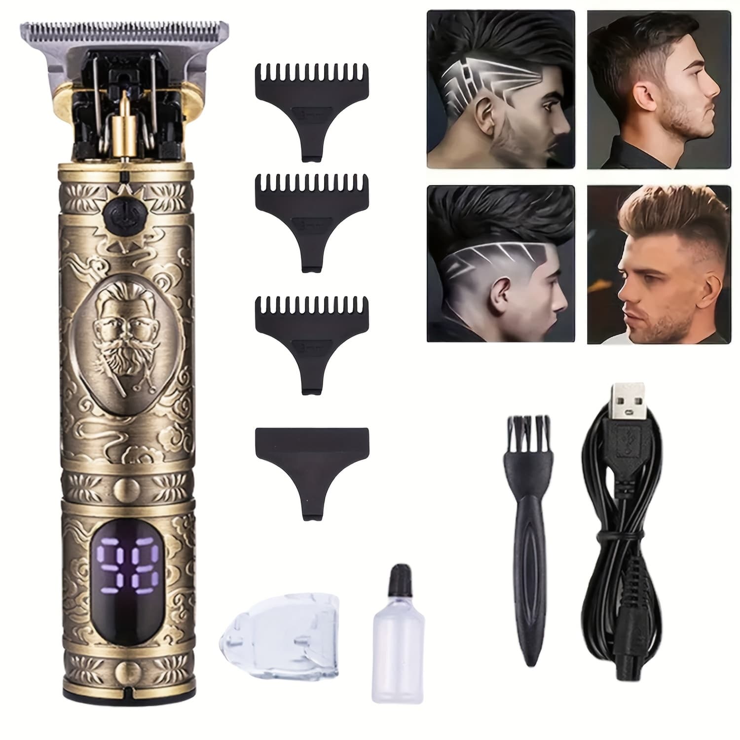 TEMU Men's Wireless Hair Clipper, Hair Clipper Shaver Trimming Set - Usb Charging, Led Display, Multiple Accessories, Holiday Gift For Him